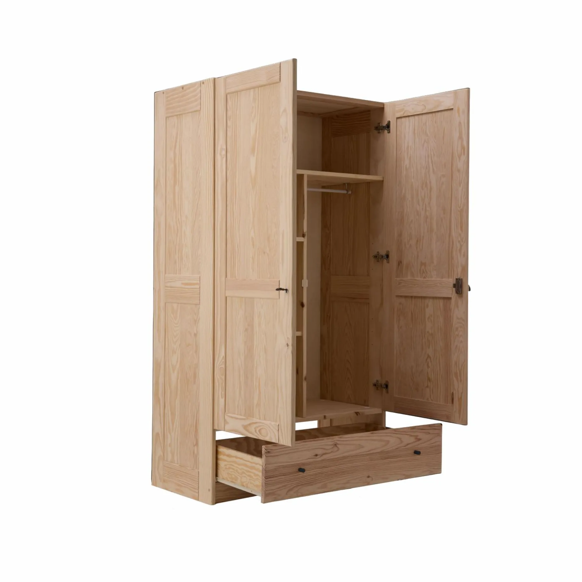 Armoires|Armoires Et Dressing>Camif Armoire bois massif 2 portes 1 tiroir Iris - - Poignées Noir Brut