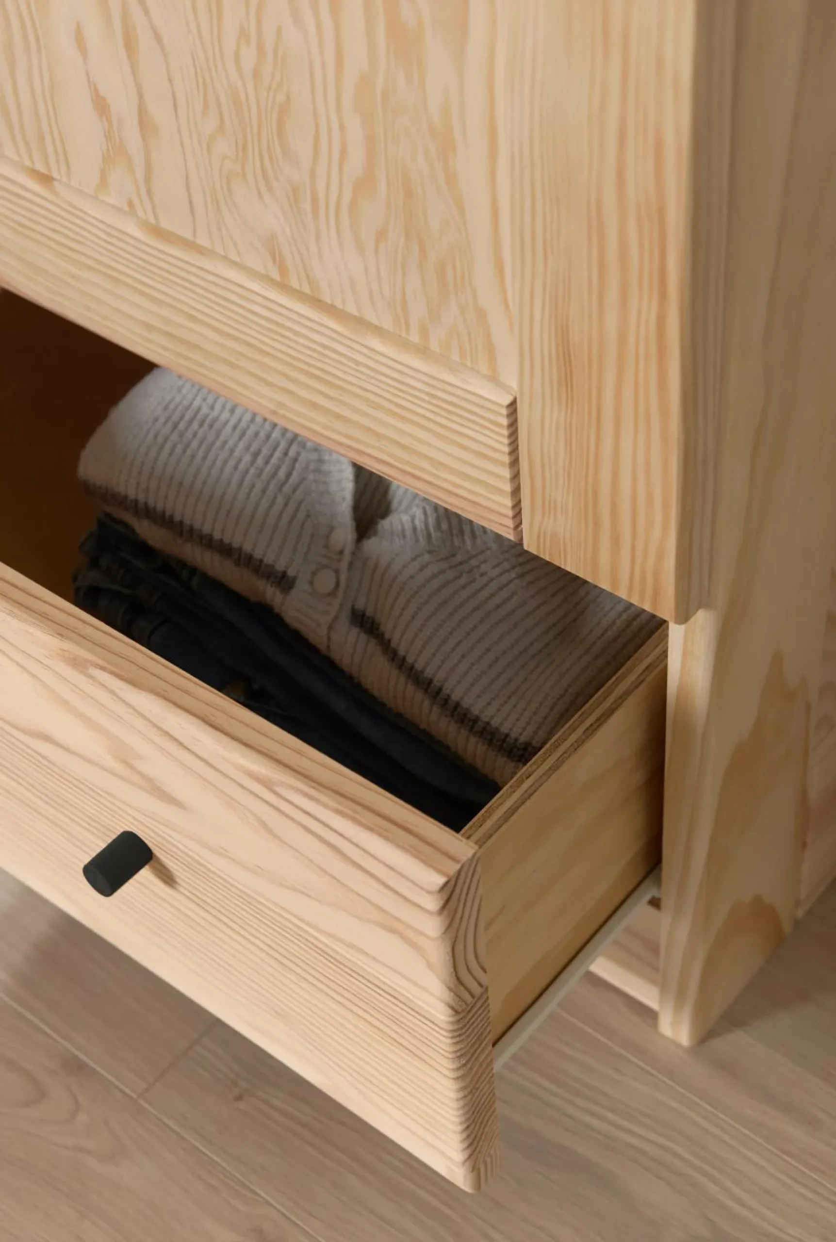 Armoires|Armoires Et Dressing>Camif Armoire bois massif 2 portes 1 tiroir Iris - - Poignées Noir Naturel