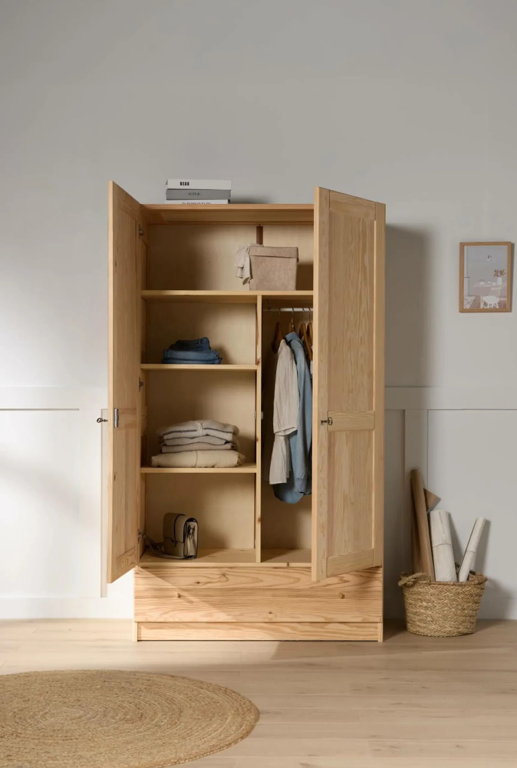 Armoires Enfant|Chambres Enfant>Camif Armoire bois massif 2 portes 1 tiroir Iris - - Poignées Bois Naturel