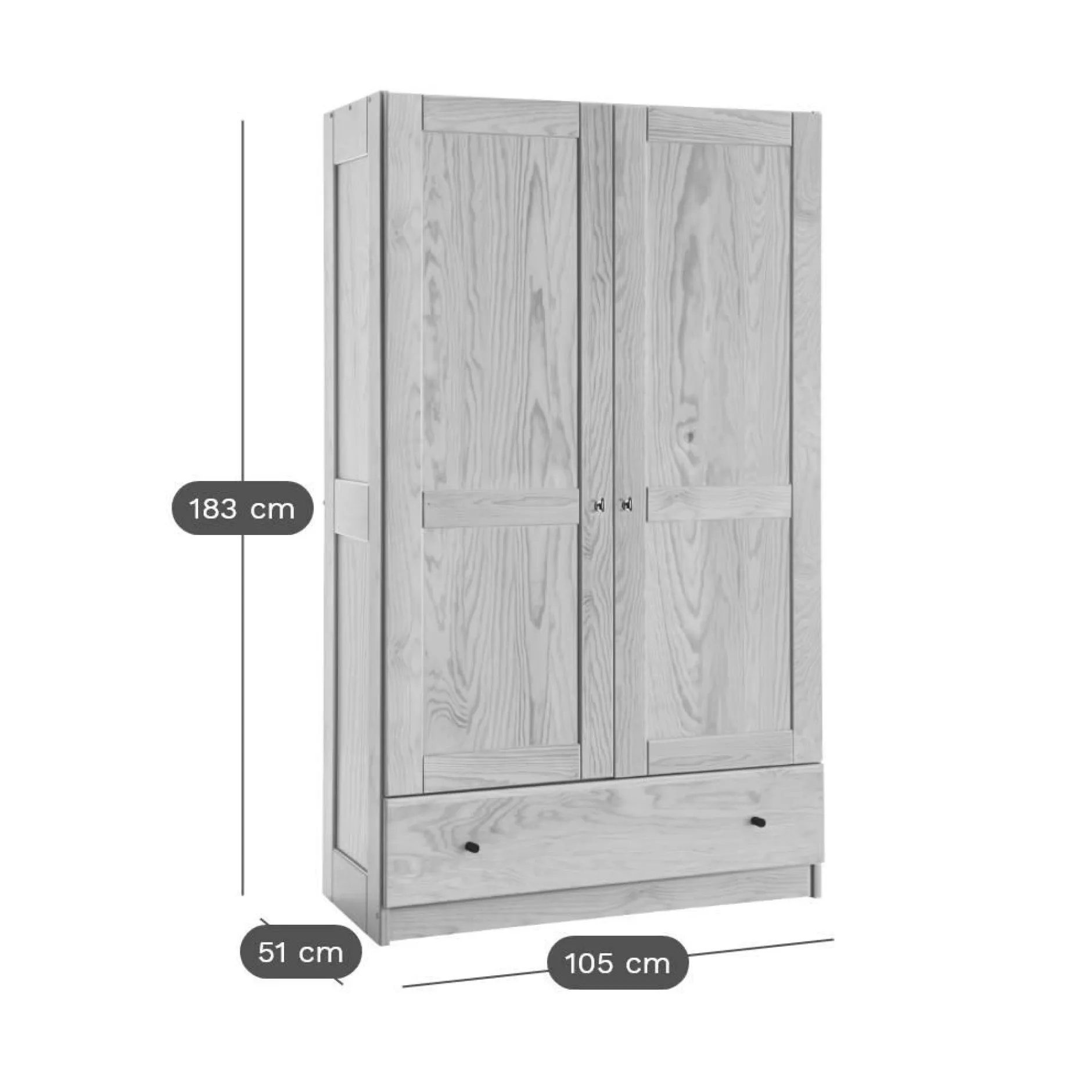 Armoires Enfant|Chambres Enfant>Camif Armoire bois massif 2 portes 1 tiroir Iris - - Poignées Bois Naturel