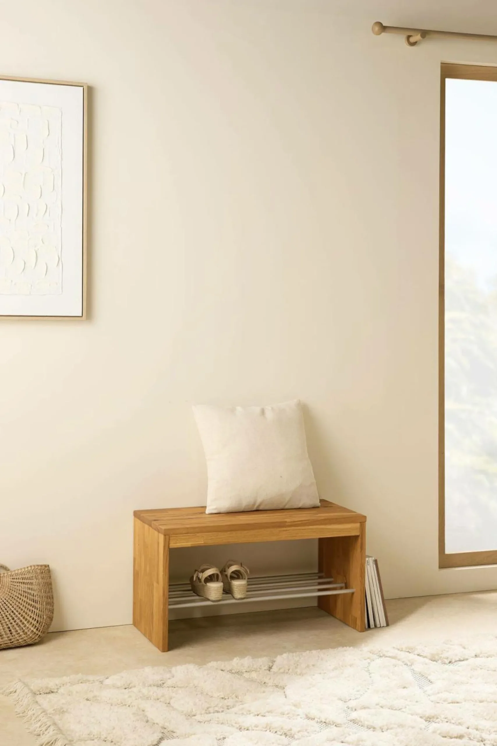 Meubles D'Entrée>Camif Banc à chaussures bois massif 1 place Cyriel - Chêne Massif