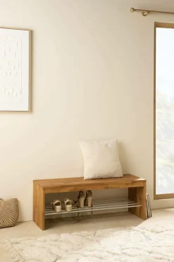 Meubles D'Entrée>Camif Banc à chaussures bois massif 2 places Cyriel - Chêne Massif