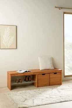 Meubles D'Entrée>Camif Banc à chaussures bois massif avec 2 cubes de rangement Cyriel - Hêtre Massif