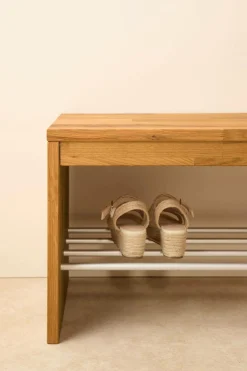 Meubles D'Entrée></noscript>Camif Banc à chaussures bois massif 3 places Cyriel - Chêne Massif