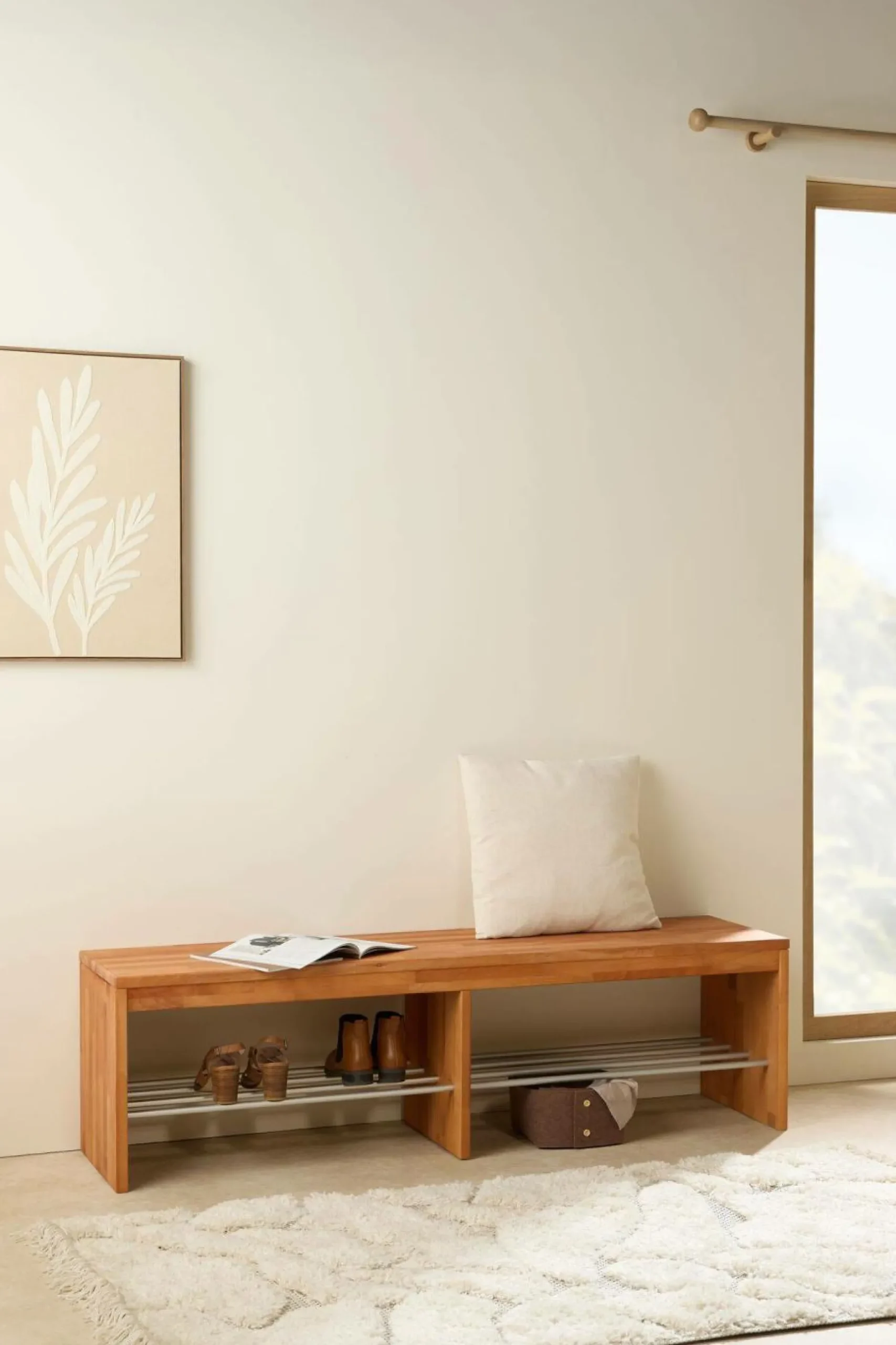 Meubles D'Entrée>Camif Banc à chaussures bois massif 3 places Cyriel - Hêtre Massif