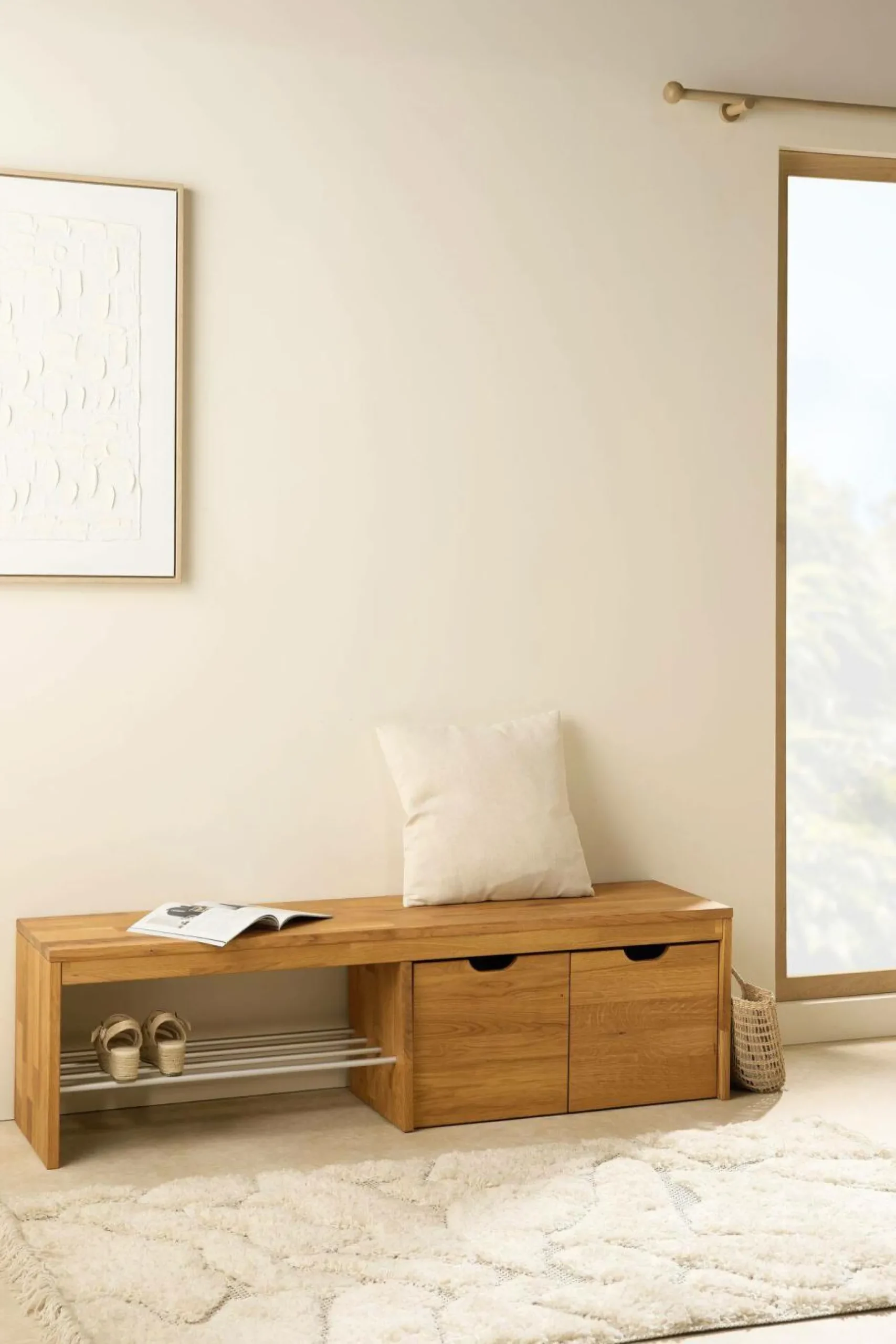 Meubles D'Entrée>Camif Banc à chaussures bois massif avec 2 cubes de rangement Cyriel - Chêne Massif