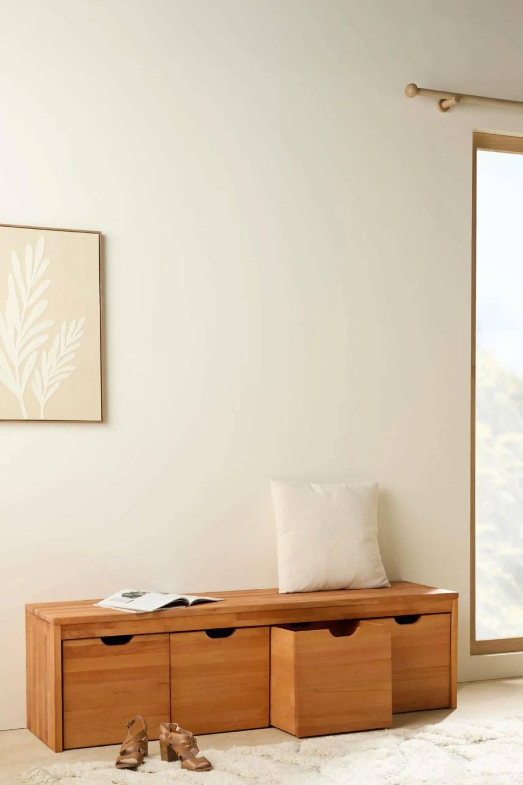 Meubles D'Entrée|Meubles Tv>Camif Banc bois massif 4 cubes de rangement Cyriel - Hêtre Massif