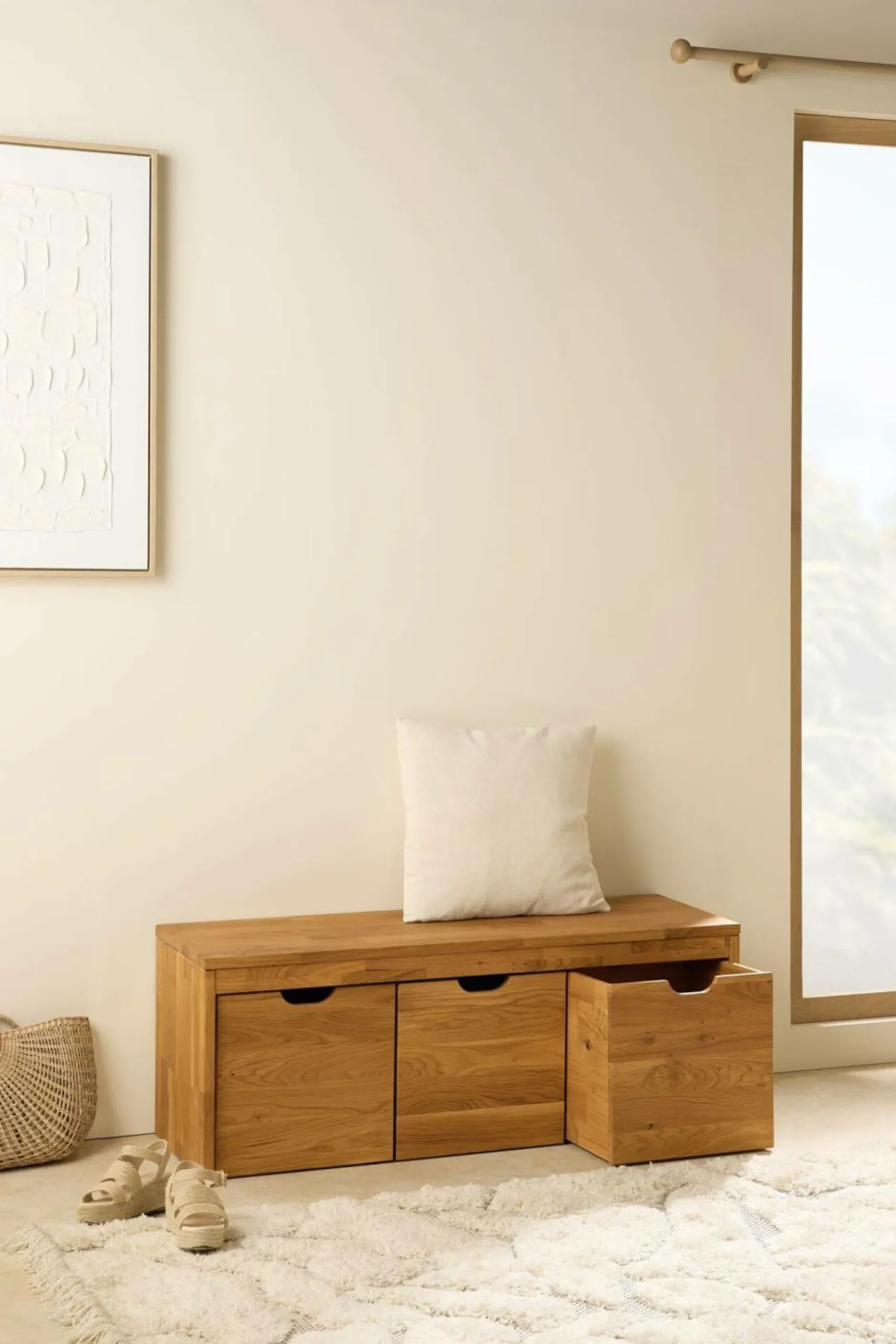 Meubles D'Entrée|Meubles Tv>Camif Banc bois massif 3 cubes de rangement Cyriel - Chêne Massif