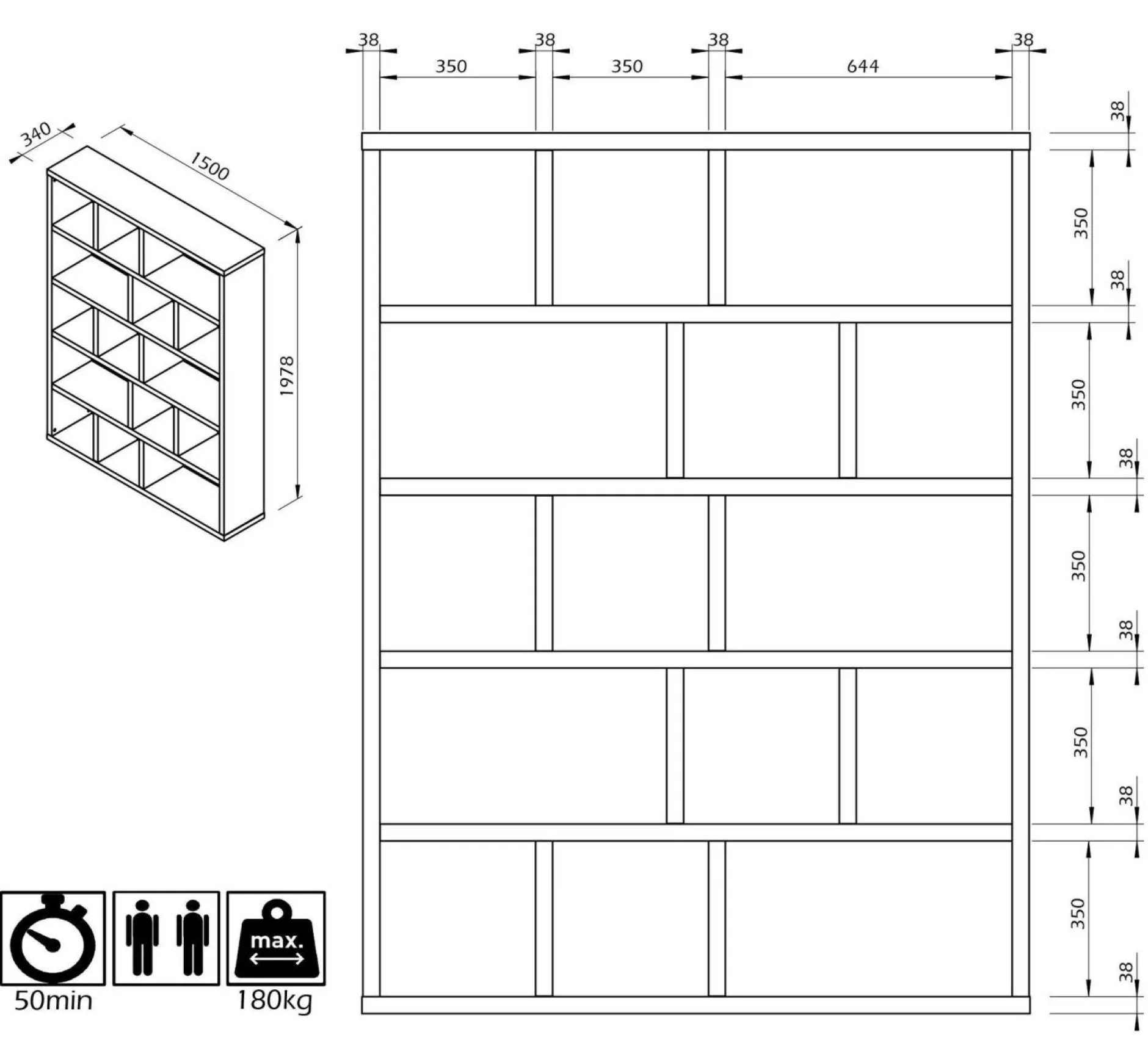 Bibliothèques|Etagères>Camif Bibliothèque 5 niveaux L150 cm Texas - Blanc/Naturel