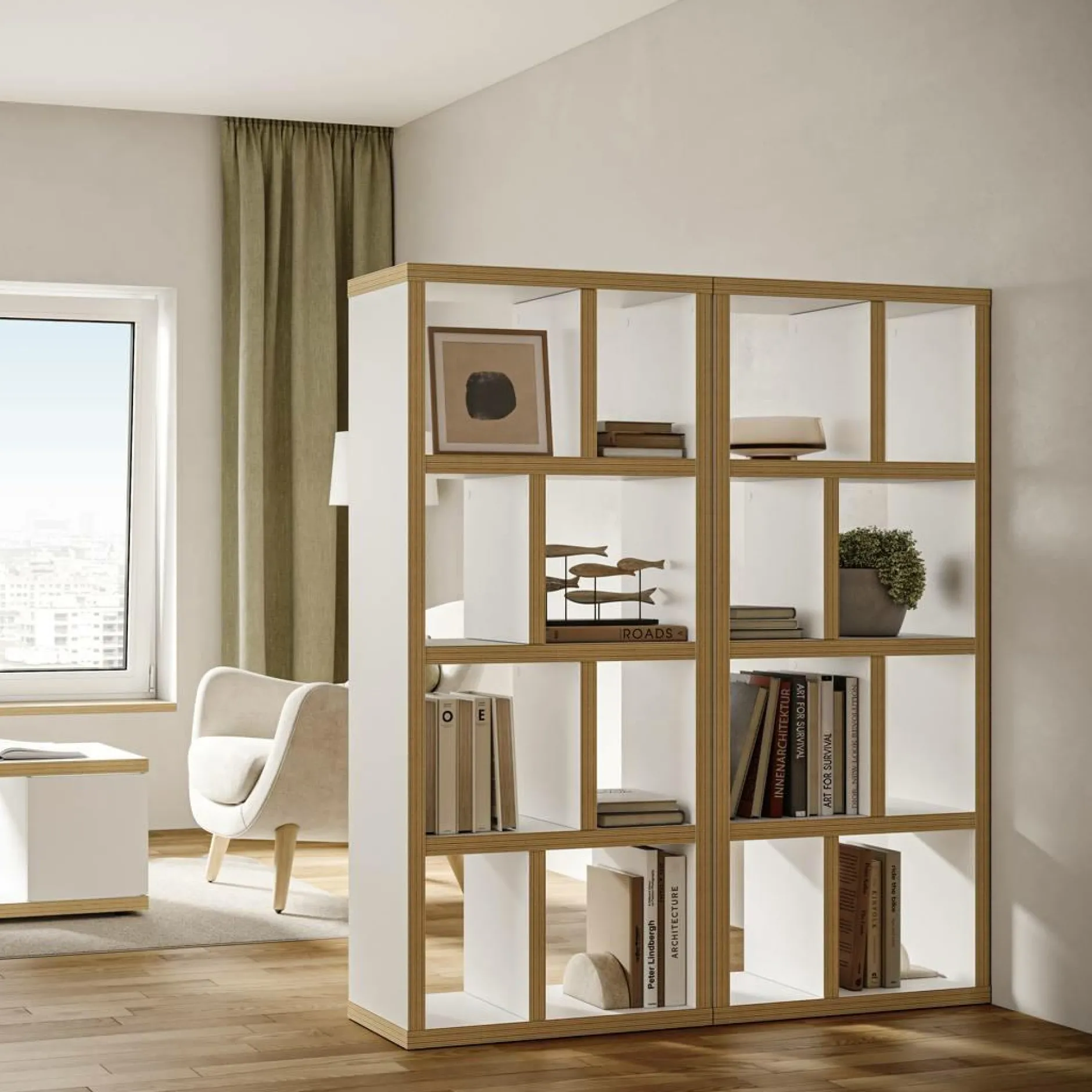 Bibliothèques|Etagères>Camif Bibliothèque 4 niveaux L70 cm Texas - Blanc/Naturel