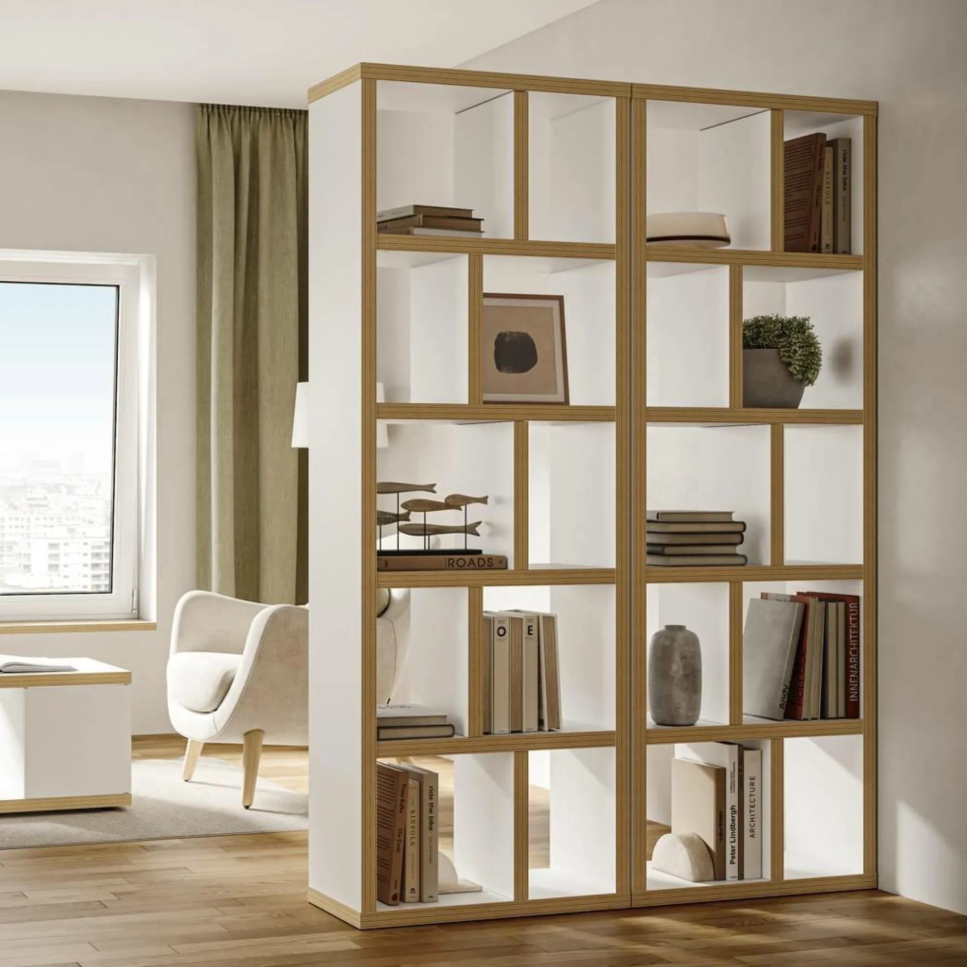 Bibliothèques|Etagères>Camif Bibliothèque 5 niveaux L70 cm Texas - Blanc/Naturel