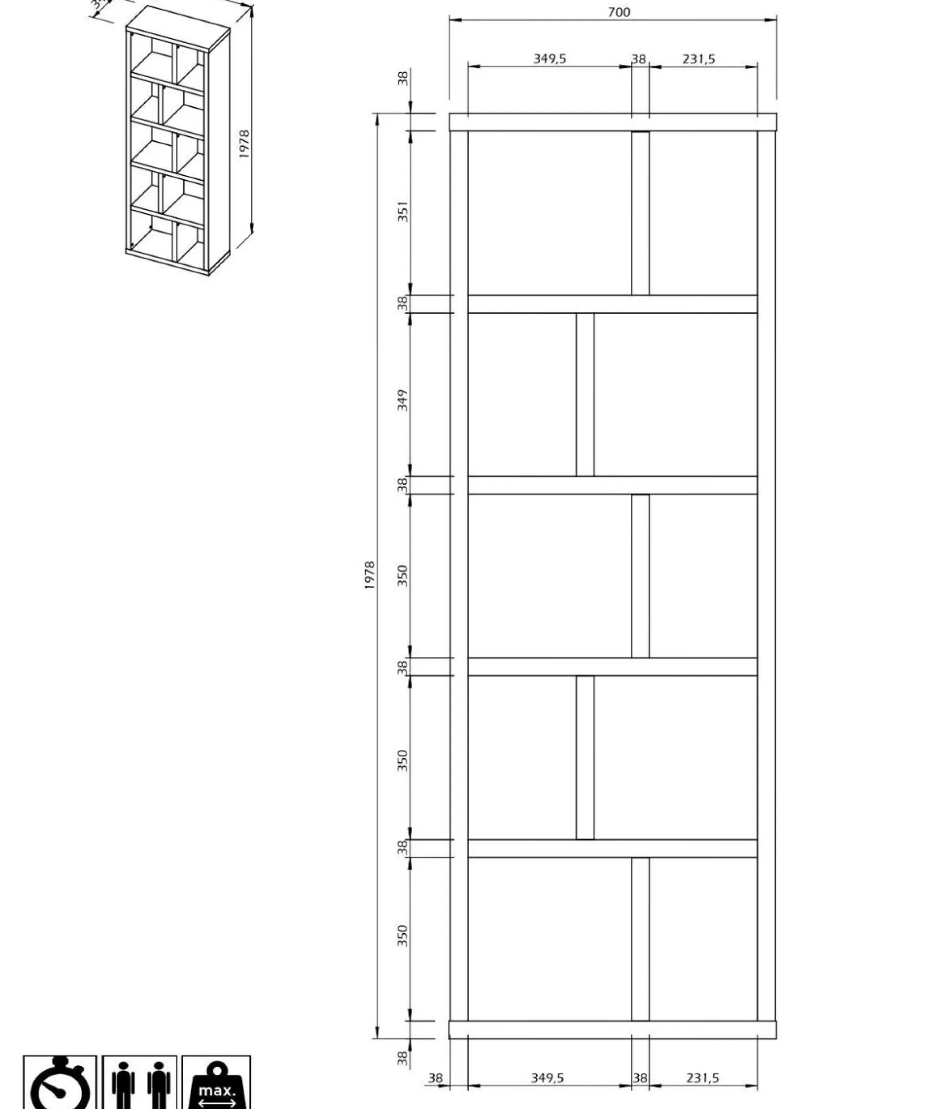 Bibliothèques|Etagères>Camif Bibliothèque 5 niveaux L70 cm Texas - Blanc