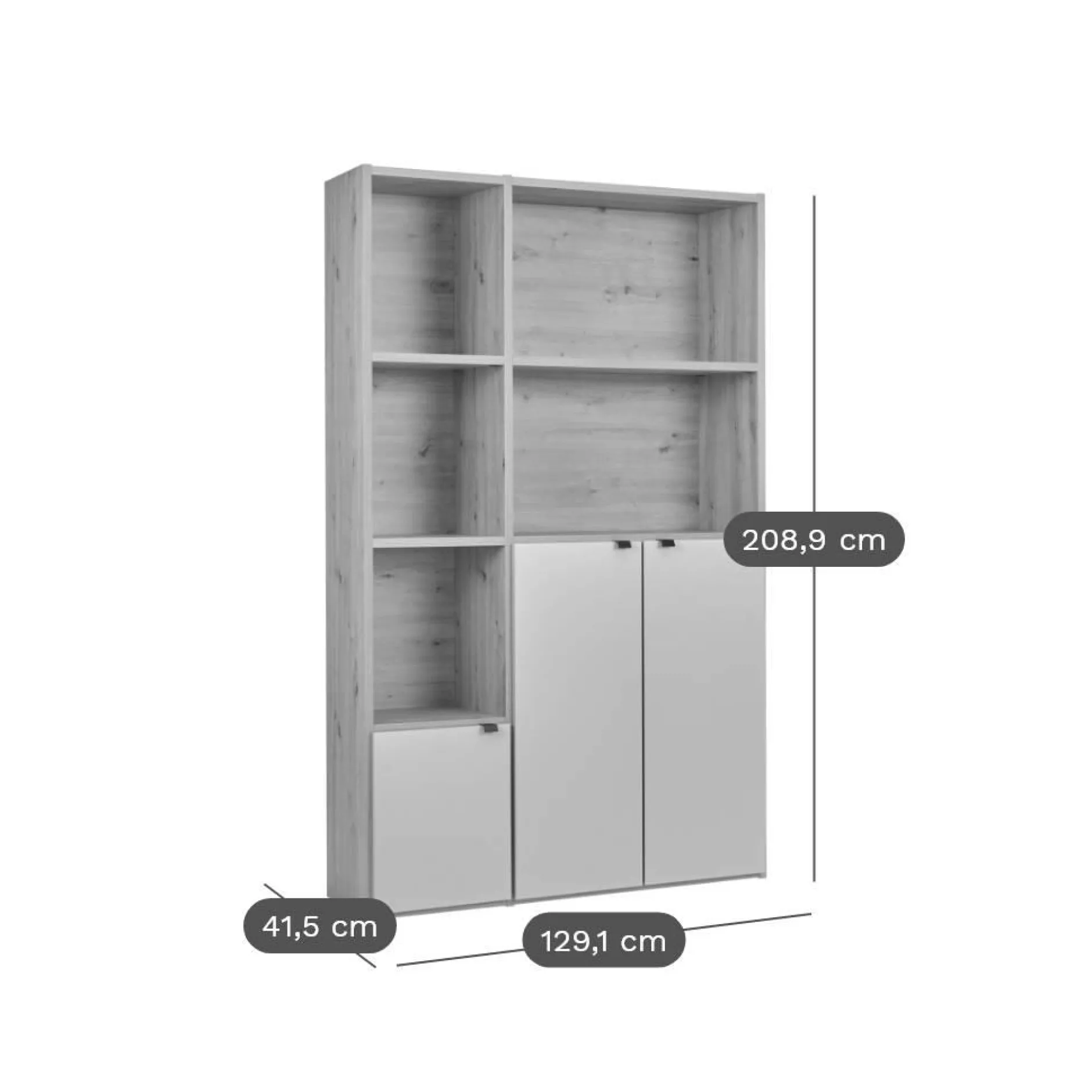 Bibliothèques>Camif Bibliothèque 3 portes petite version Marlone - Perle