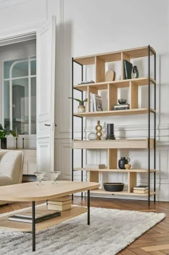 Bibliothèques>Camif Bibliothèque décor bois pieds métal avec tiroir Mila