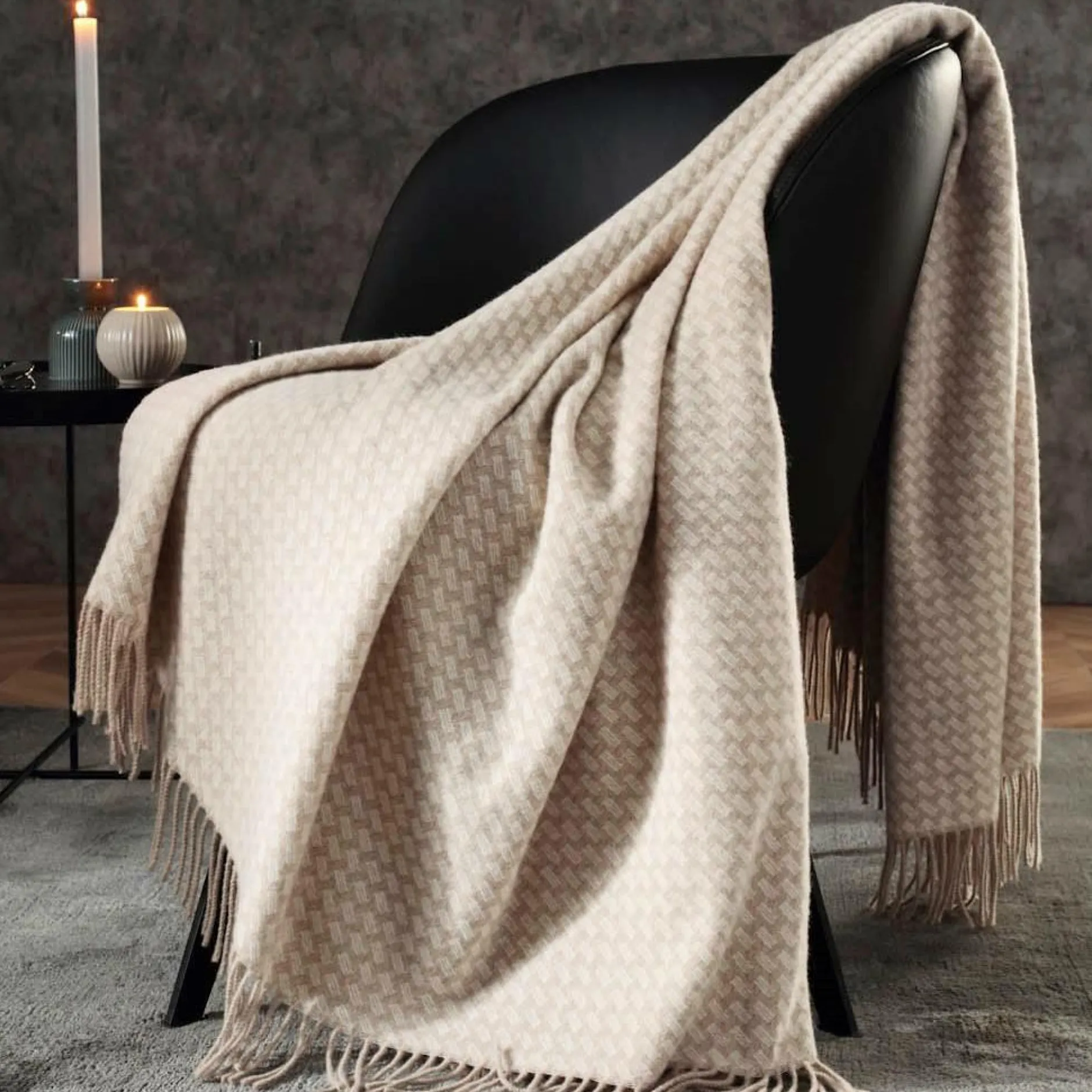 Plaids|Plaids>Camif BIEDERLACK Plaid cachemire et laine Barbara - Beige