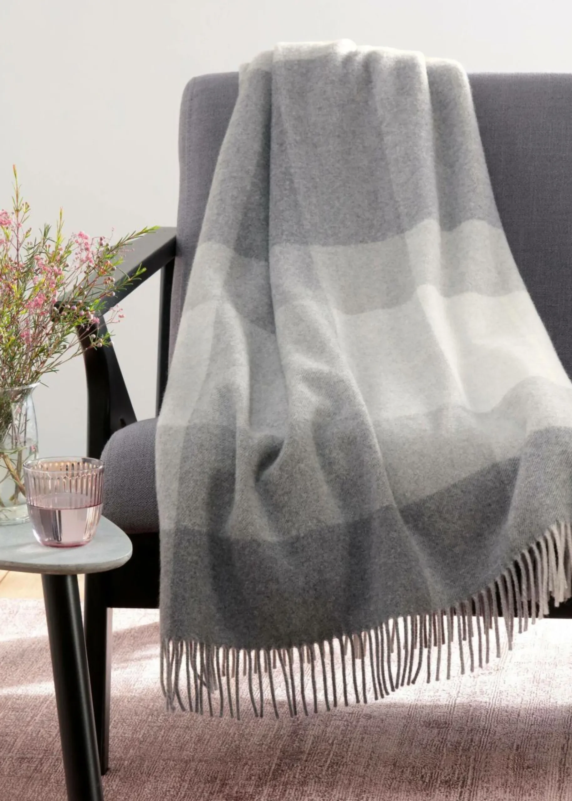 Plaids|Plaids>Camif BIEDERLACK Plaid laine Bertie - - 130 x 170 cm Gris