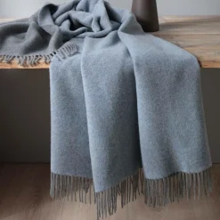 Plaids|Plaids>Camif BIEDERLACK Plaid laine et cachemire Clarence - - 130 x 170 cm Bleu/Gris