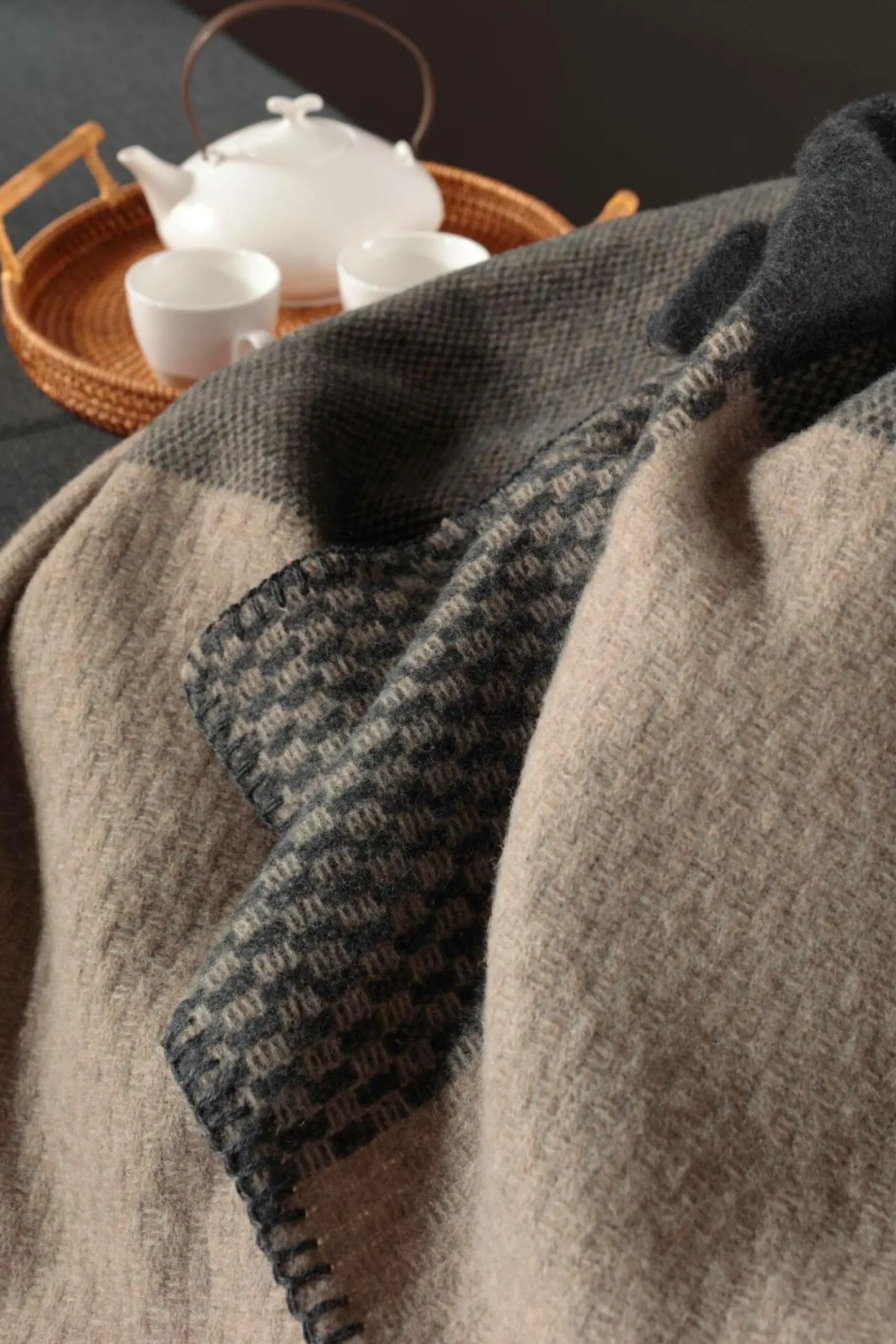 Plaids|Plaids>Camif BIEDERLACK Plaid laine mérinos Béryl - - 150 x 200 cm Mokka