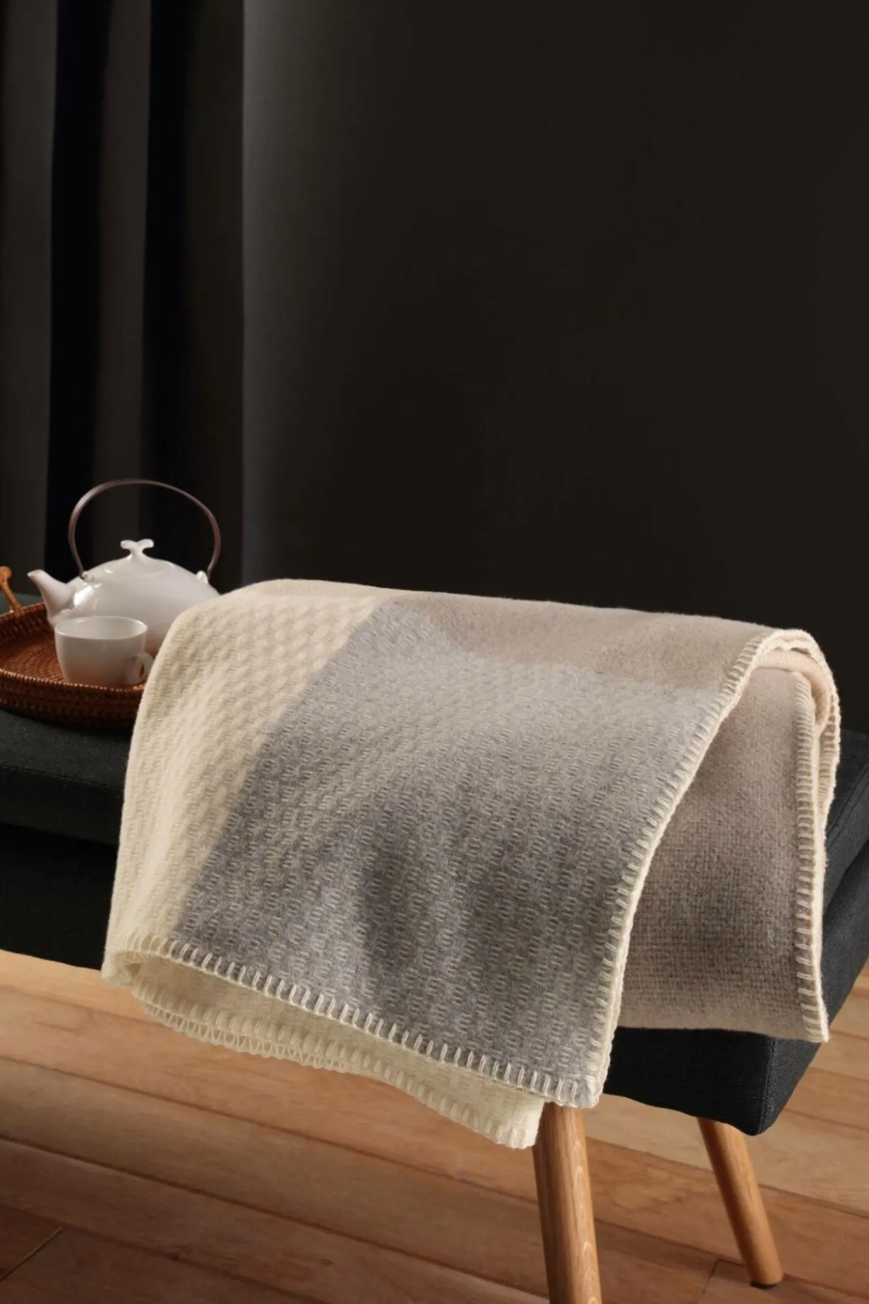 Plaids|Plaids>Camif BIEDERLACK Plaid laine mérinos Béryl - - 150 x 200 cm Ecru