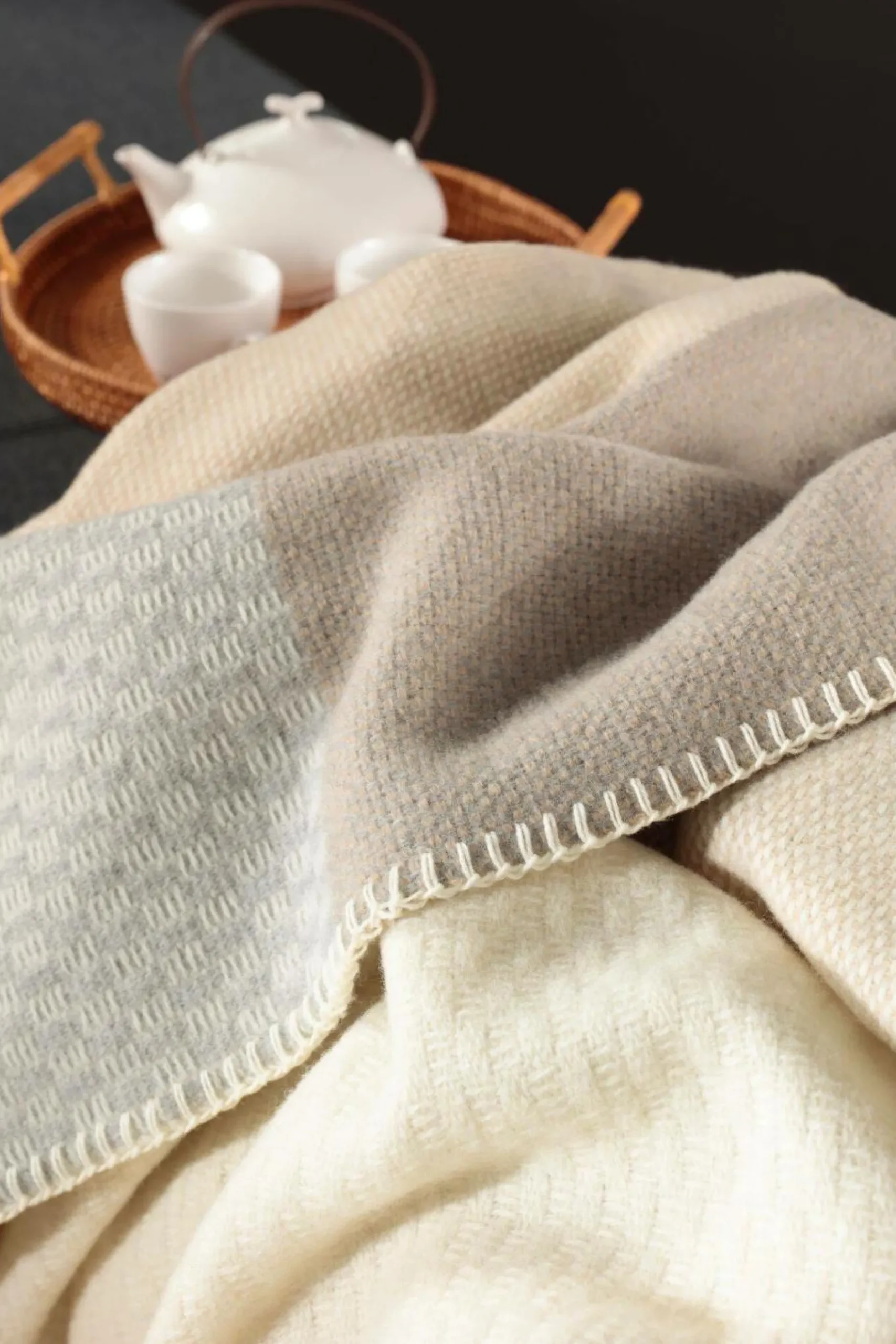 Plaids|Plaids>Camif BIEDERLACK Plaid laine mérinos Béryl - - 150 x 200 cm Ecru