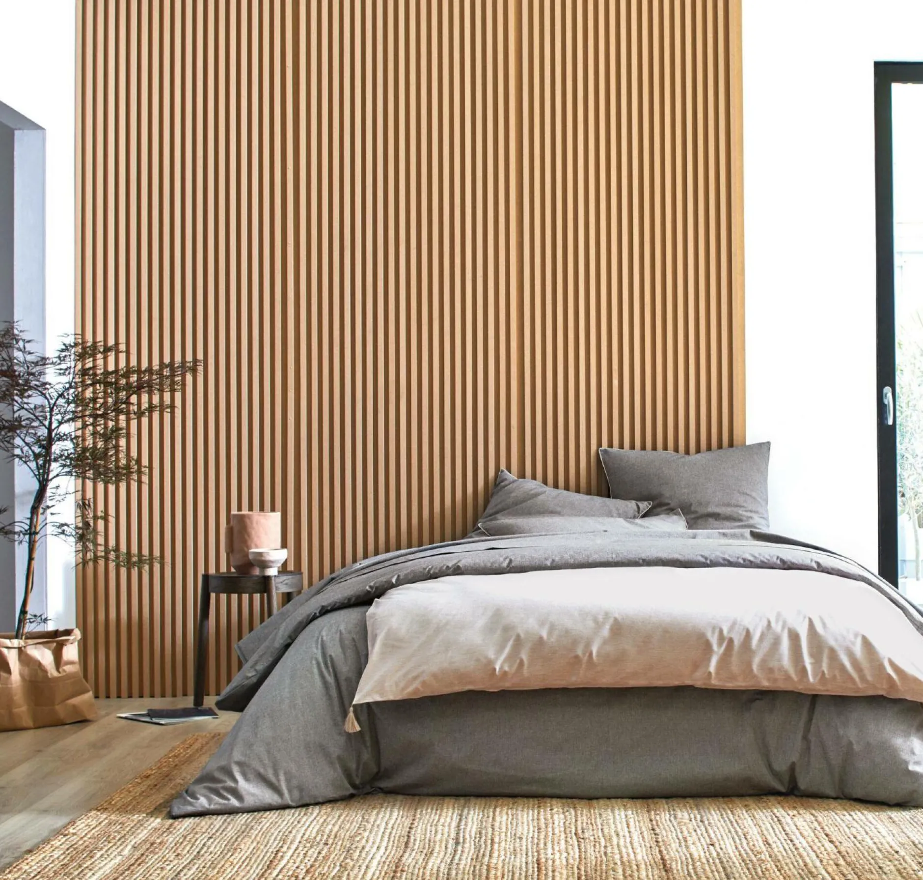 Draps|Housses De Couette>Camif BLANC DES VOSGES Drap coton bio et recylé Ressources - - 180 x 290 cm Anthracite