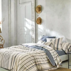 Draps>Camif BLANC DES VOSGES Drap coton bio et recyclé Horizon - - 180 x 290 cm Indigo