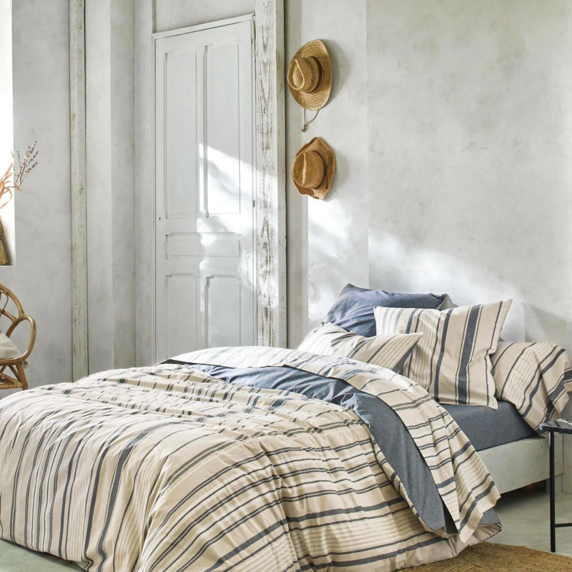 Draps>Camif BLANC DES VOSGES Drap coton bio et recyclé Horizon - - 180 x 290 cm Indigo