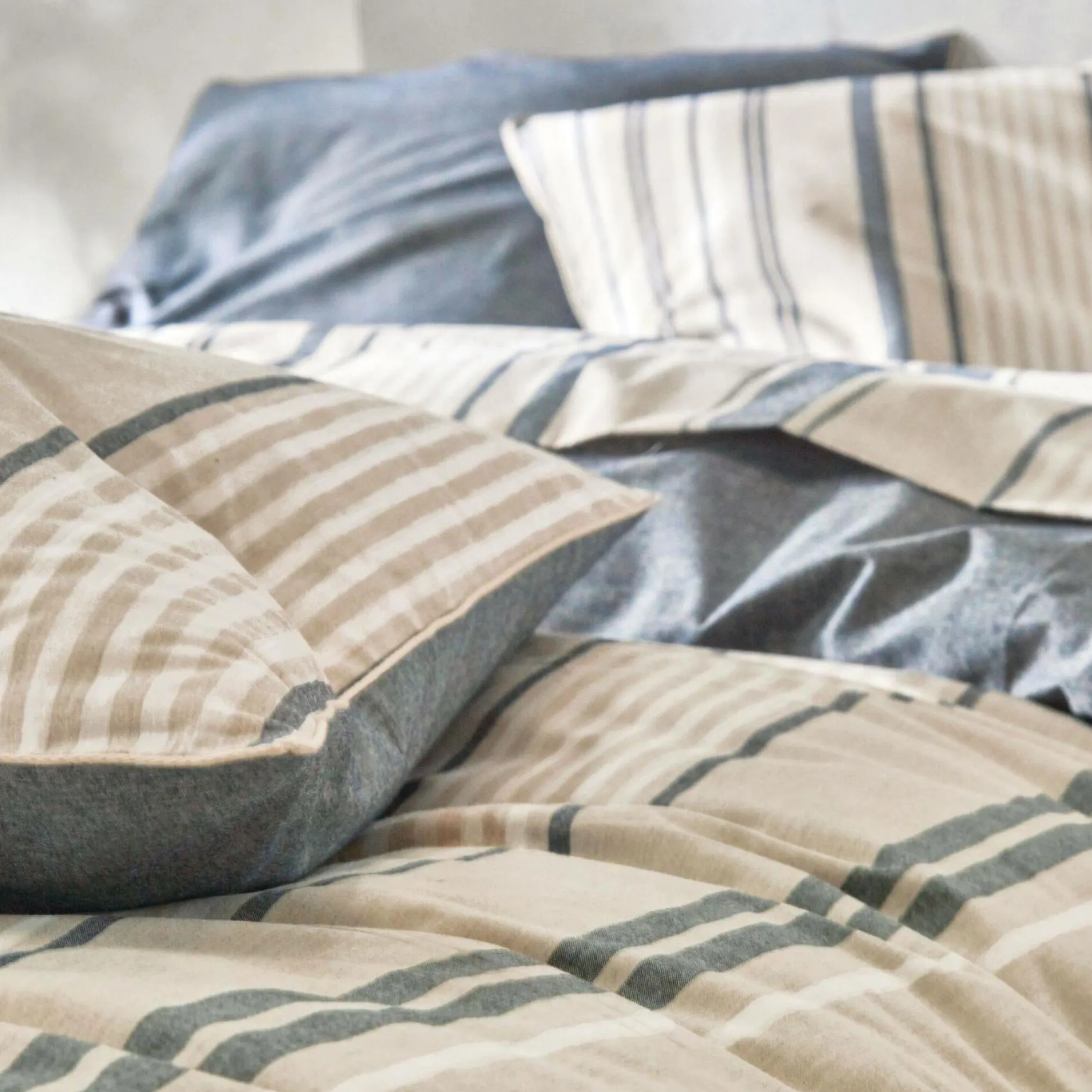 Draps>Camif BLANC DES VOSGES Drap coton bio et recyclé Horizon - - 180 x 290 cm Indigo