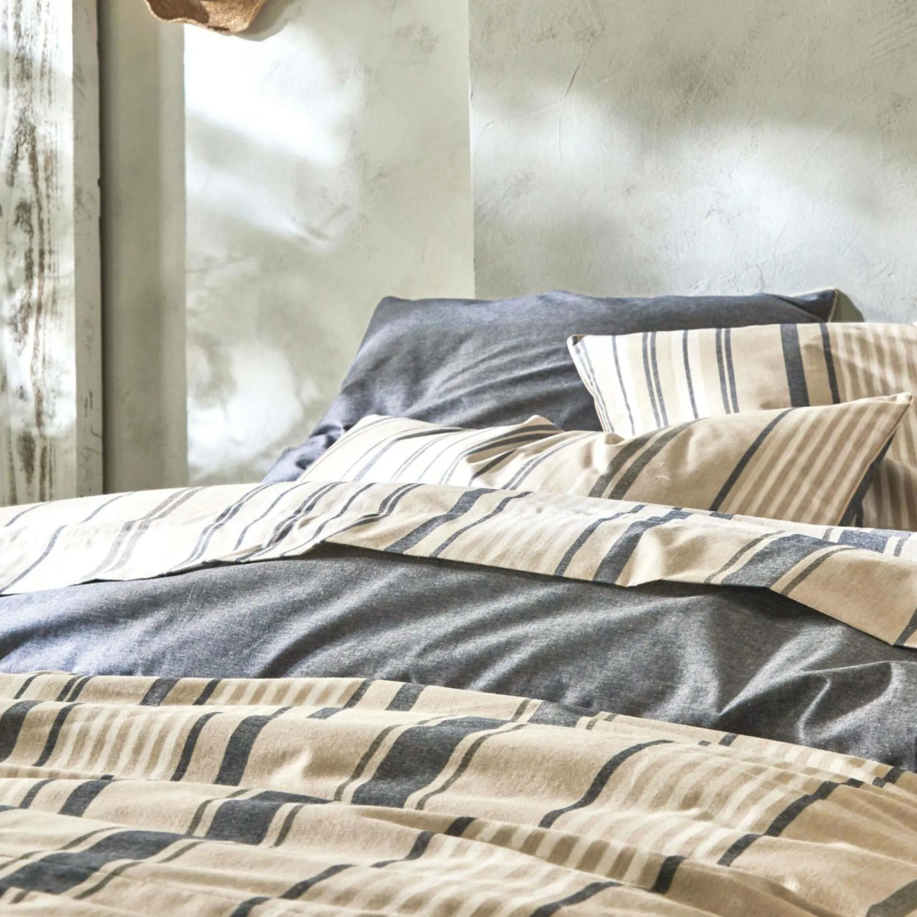 Draps>Camif BLANC DES VOSGES Drap coton bio et recyclé Horizon - - 180 x 290 cm Indigo