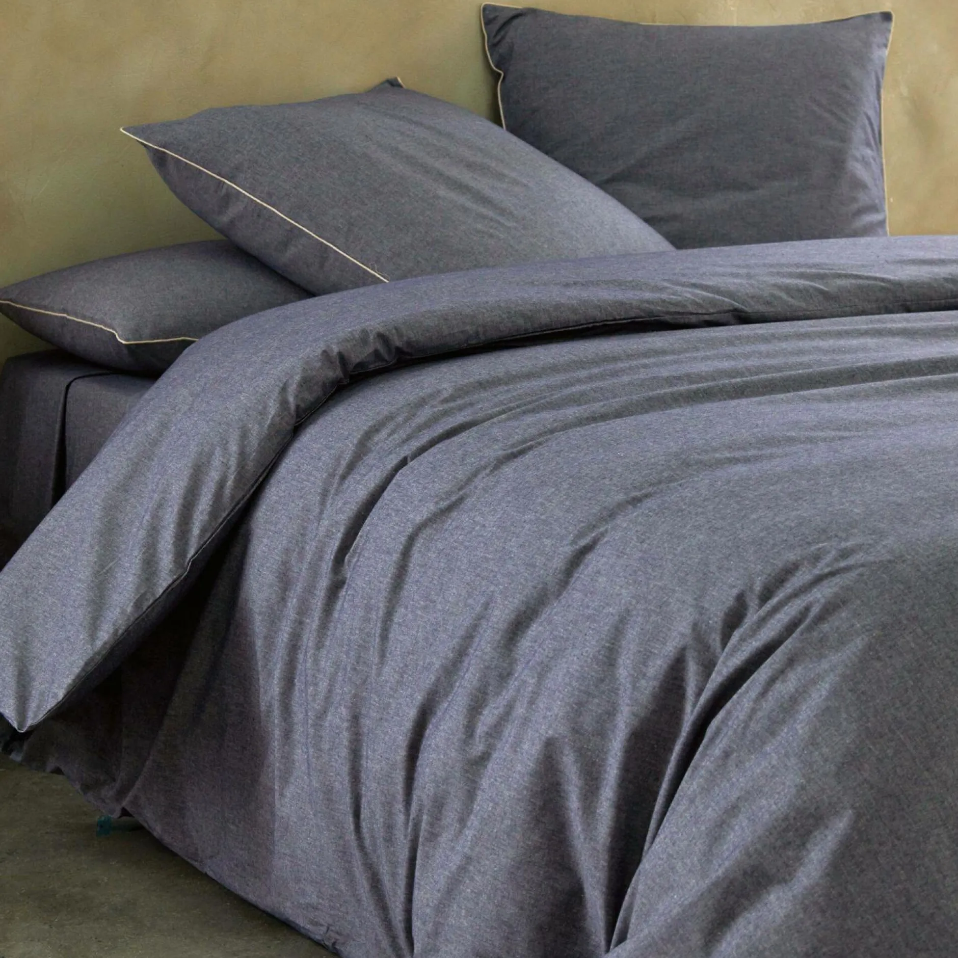 Draps|Housses De Couette>Camif BLANC DES VOSGES Drap coton bio et recylé Ressources - - 180 x 290 cm Indigo