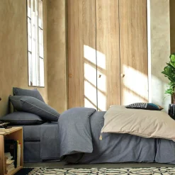 Draps Housse></noscript>Camif BLANC DES VOSGES Drap housse coton bio et recyclé Ressources - - 140 x 190 cm Indigo