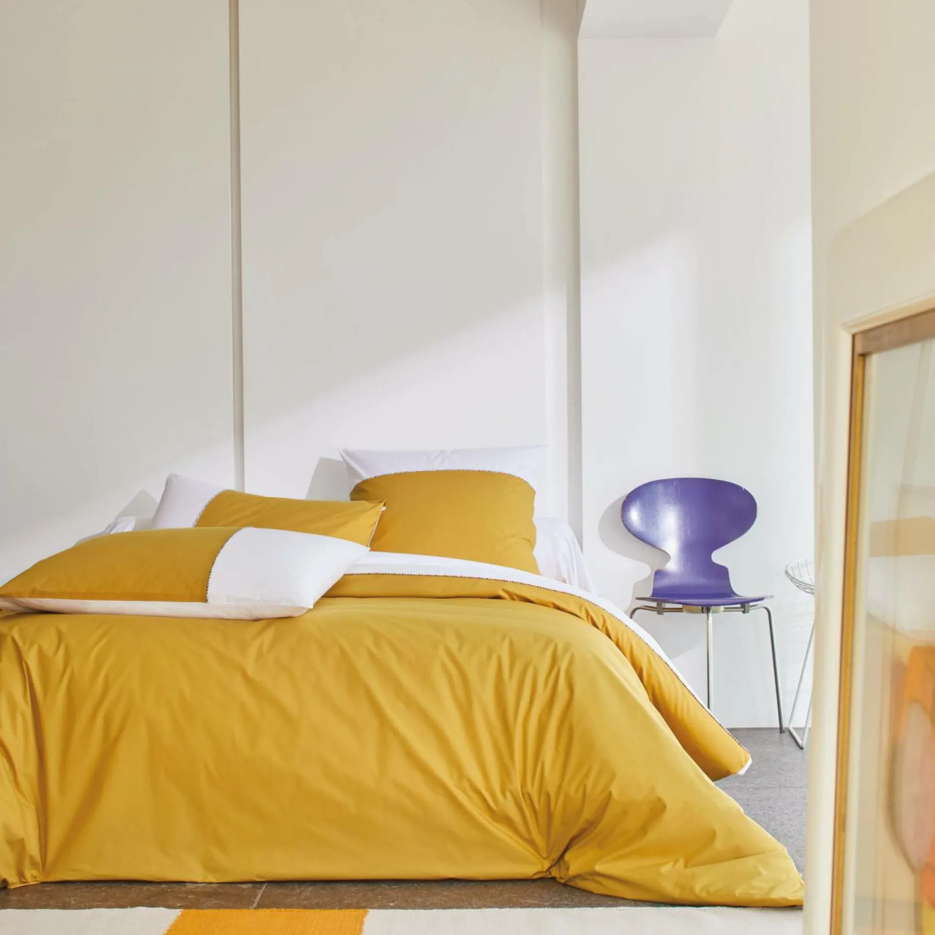 Housses De Couette>Camif BLANC DES VOSGES Housse de couette bicolore percale, Duo - - 260 x 240 cm Ocre