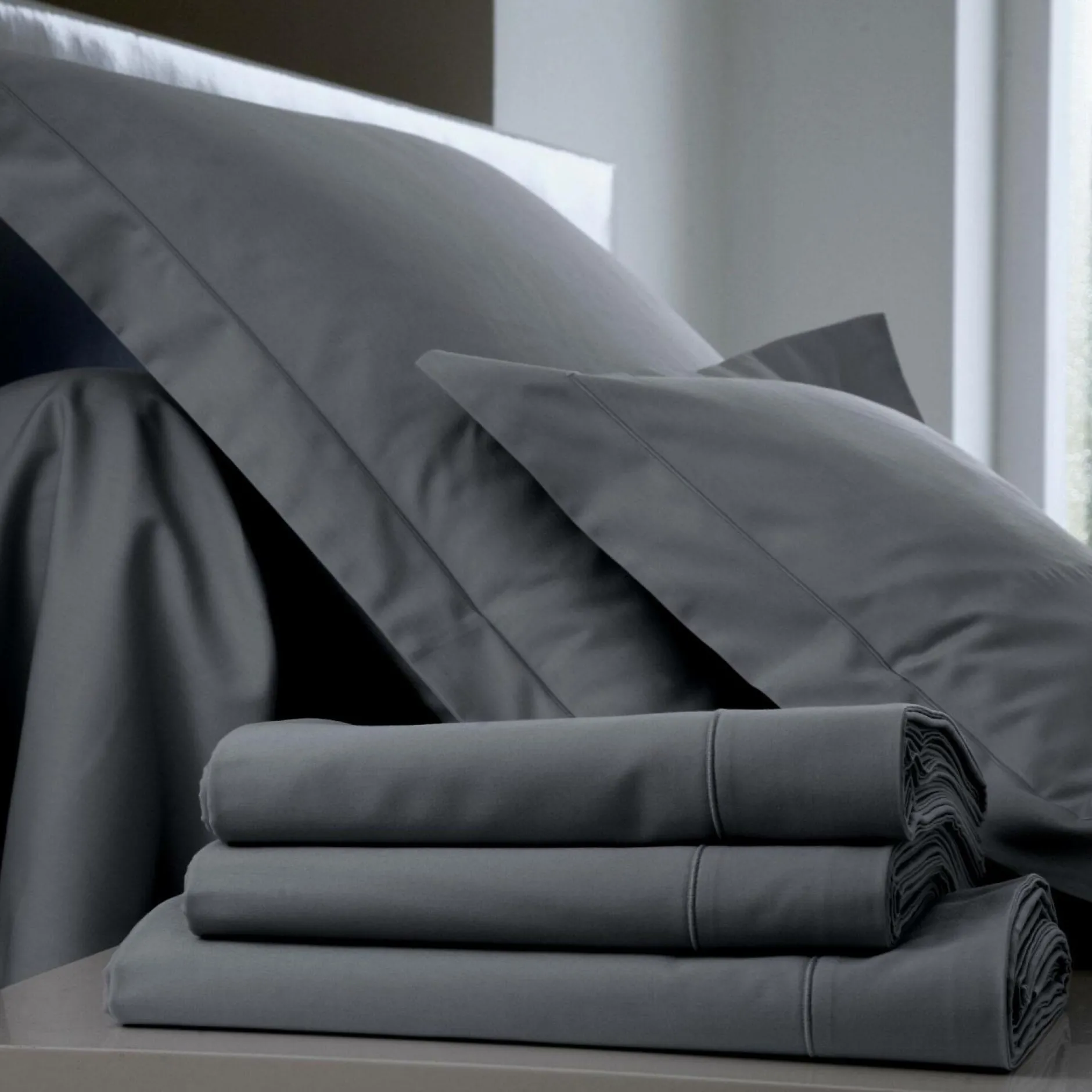 Housses De Couette>Camif BLANC DES VOSGES Housse de couette Percale Easy - - 280 x 240 cm Acier