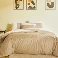 Taies D'Oreiller>Camif BLANC DES VOSGES Taie bicolore percale, Duo - - Taie d'oreiller 65 x 65 cm Chanvre