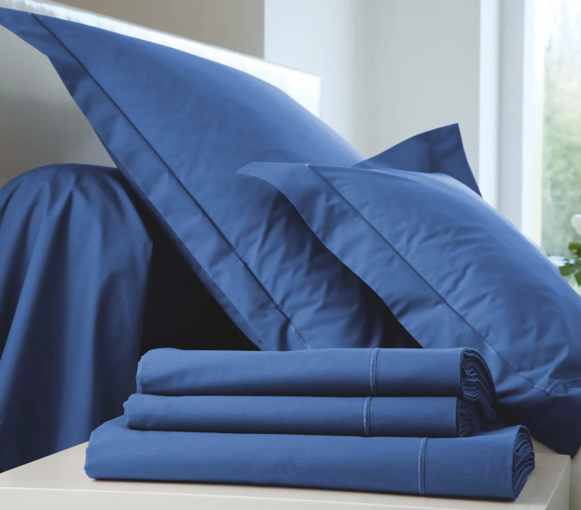 Taies D'Oreiller>Camif BLANC DES VOSGES Taie de traversin Percale Easy - - Taie de traversin 45 x 190 cm Bleu Royal