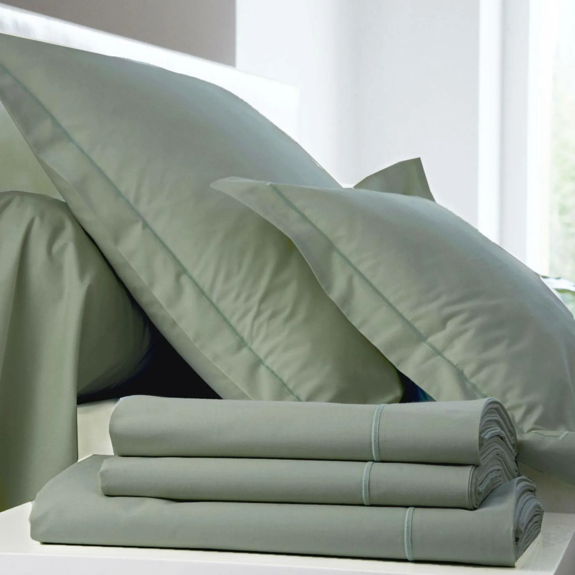 Taies D'Oreiller>Camif BLANC DES VOSGES Taie de traversin Percale Easy - - Taie de traversin 45 x 190 cm Sauge