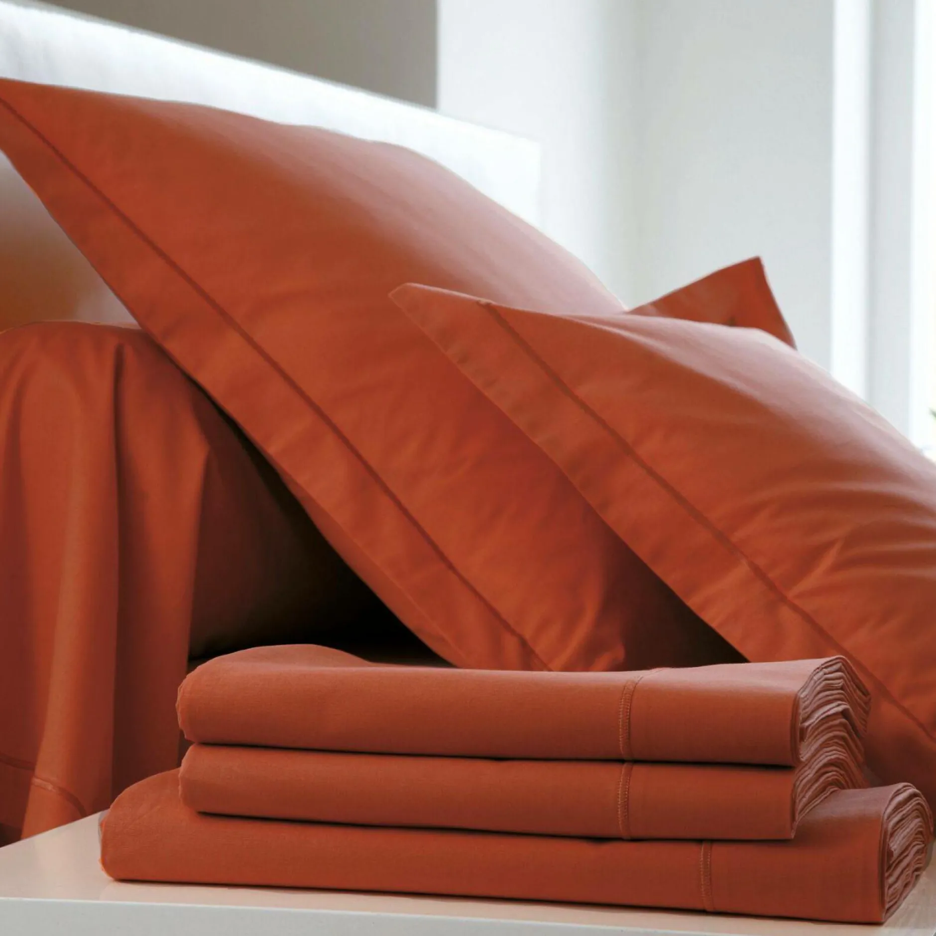 Taies D'Oreiller>Camif BLANC DES VOSGES Taie d'oreiller Percale Easy - - Taie d'oreiller 65 x 65 cm Terracotta