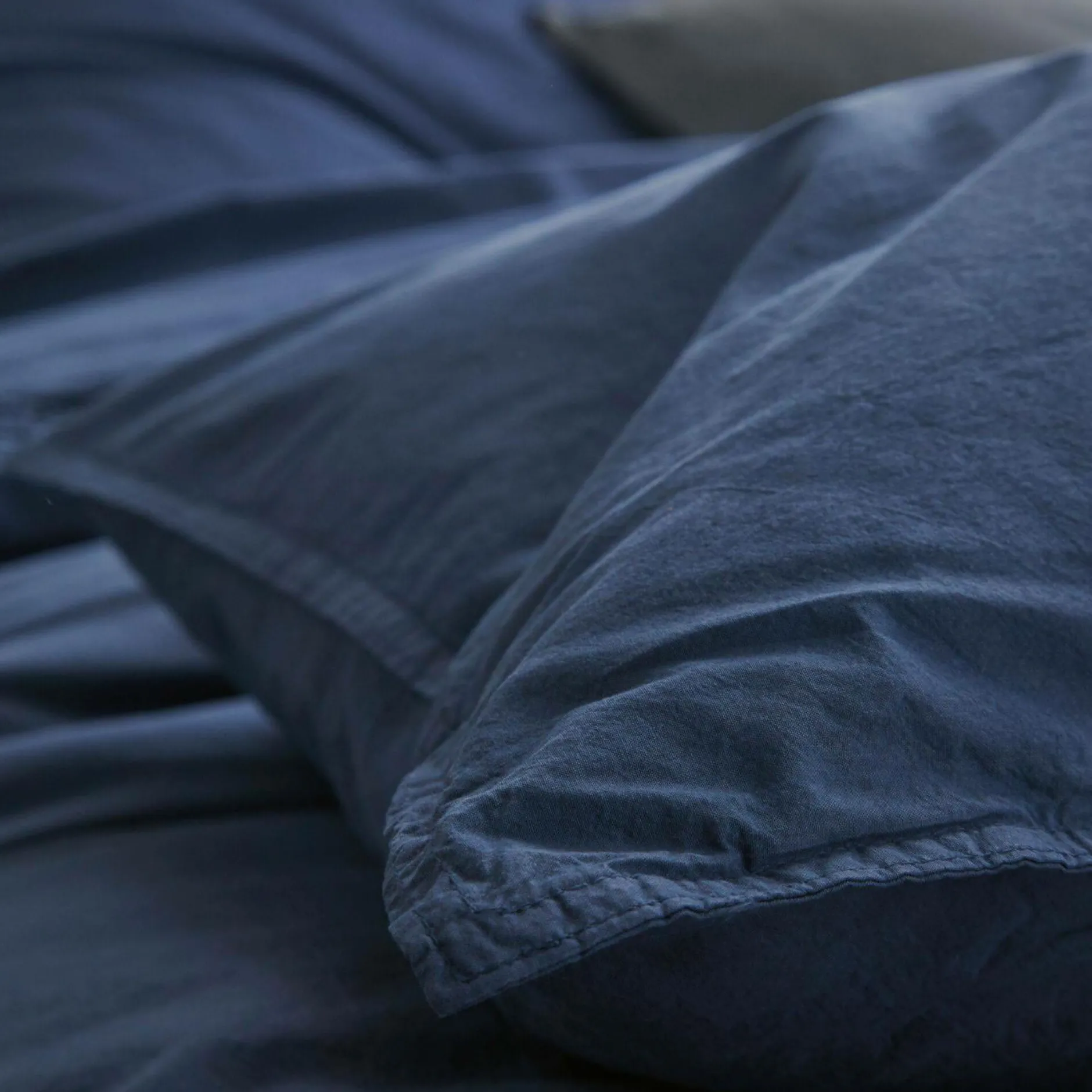 Taies D'Oreiller>Camif BLANC DES VOSGES Taie d'oreiller percale lavée Bohème - - Taie d'oreiller 50 x 75 cm Indigo