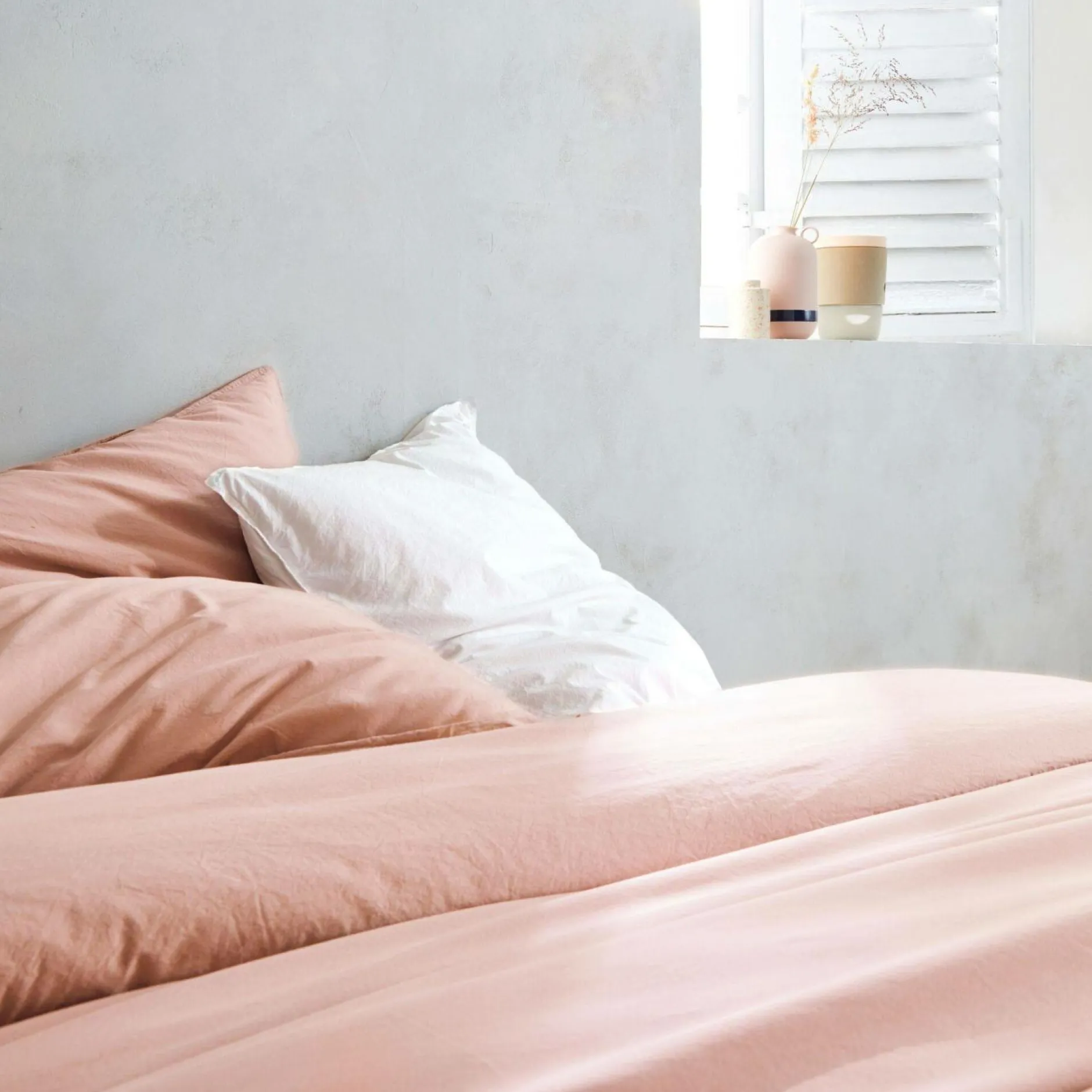 Taies D'Oreiller>Camif BLANC DES VOSGES Taie d'oreiller percale lavée Bohème - - Taie d'oreiller 50 x 75 cm Nacre