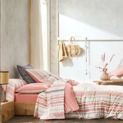 Taies D'Oreiller>Camif BLANC DES VOSGES Taie d'oreiller coton bio et recyclé Horizon - - Taie d'oreiller 65 x 65 cm Corail