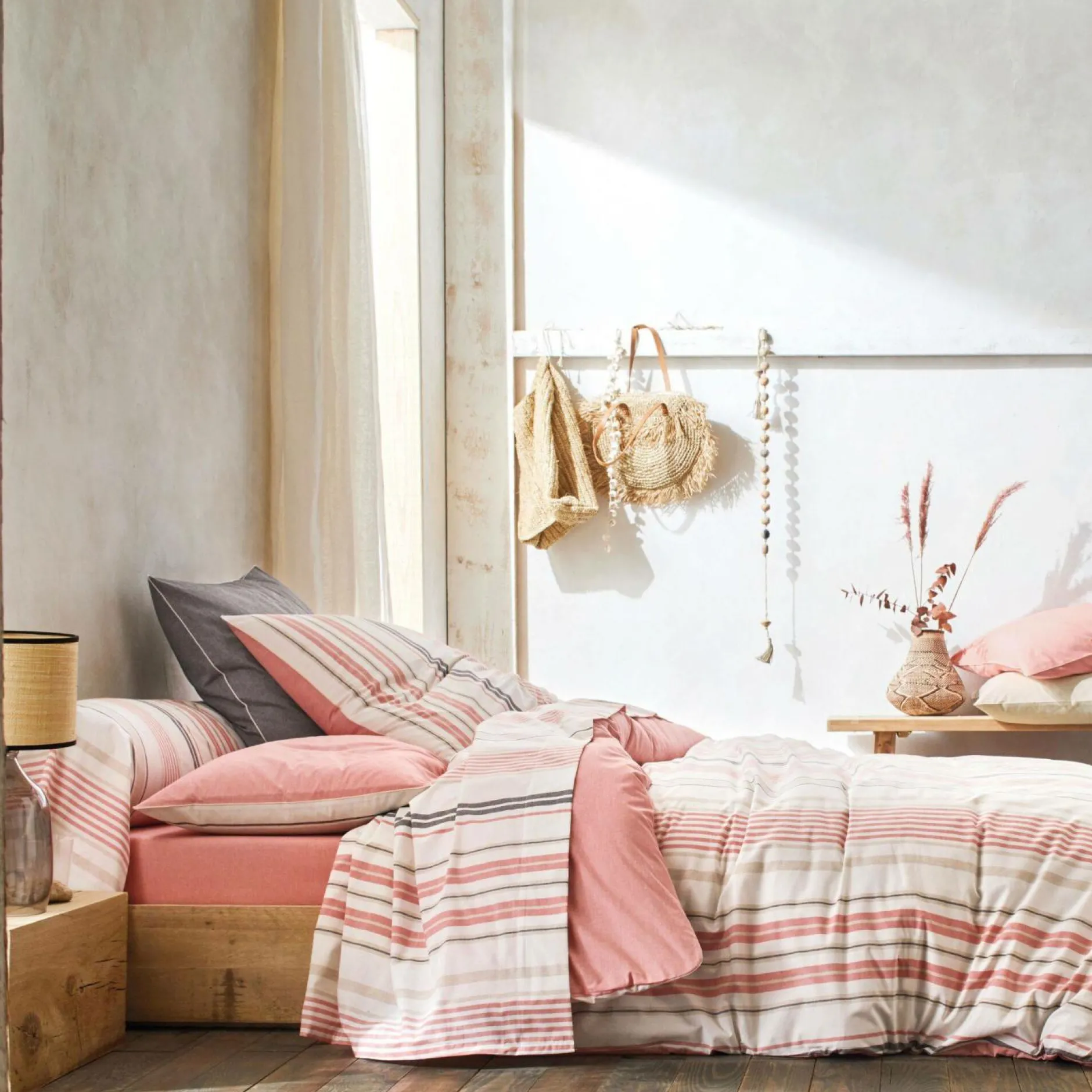 Taies D'Oreiller>Camif BLANC DES VOSGES Taie d'oreiller coton bio et recyclé Horizon - - Taie d'oreiller 65 x 65 cm Corail