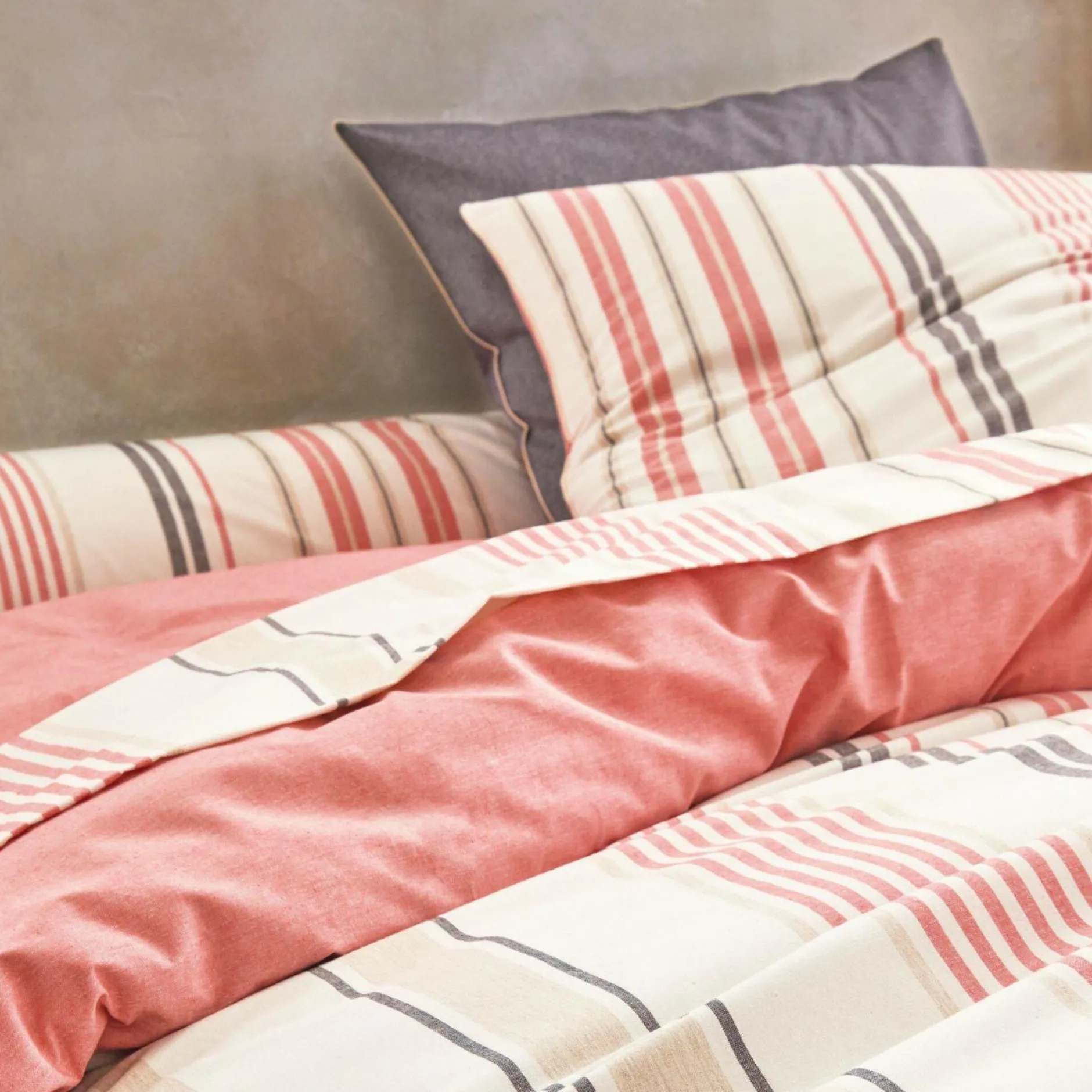 Taies D'Oreiller>Camif BLANC DES VOSGES Taie d'oreiller coton bio et recyclé Horizon - - Taie d'oreiller 65 x 65 cm Corail