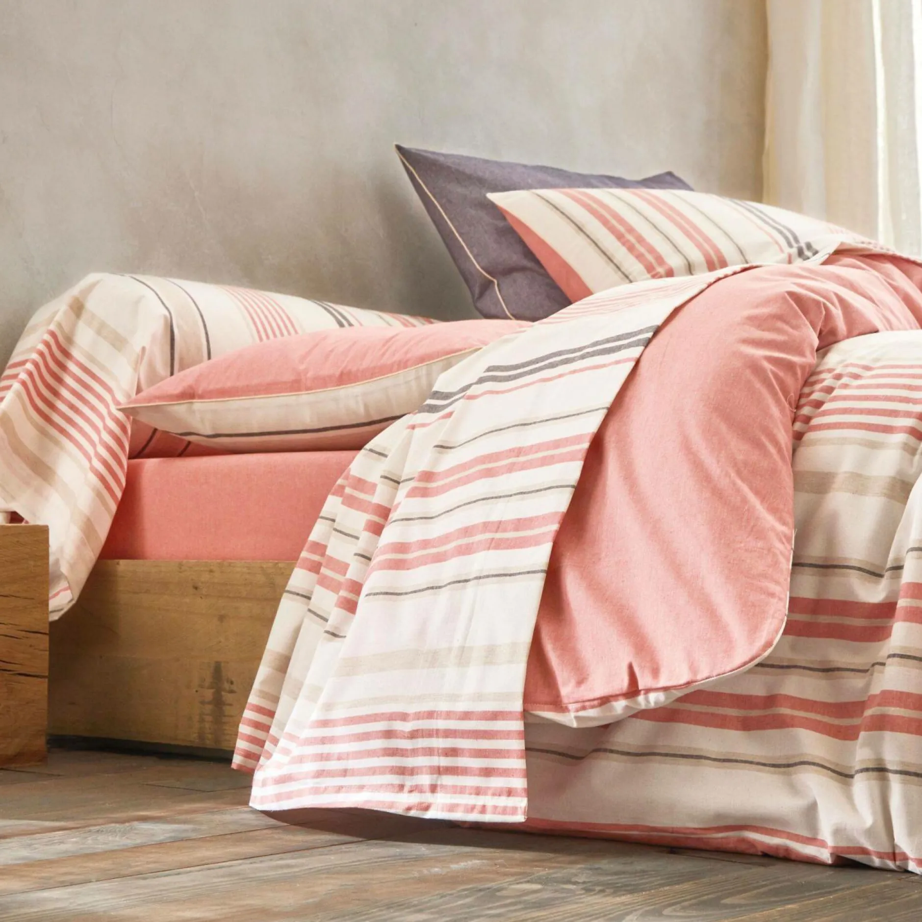 Taies D'Oreiller>Camif BLANC DES VOSGES Taie d'oreiller coton bio et recyclé Horizon - - Taie d'oreiller 65 x 65 cm Corail