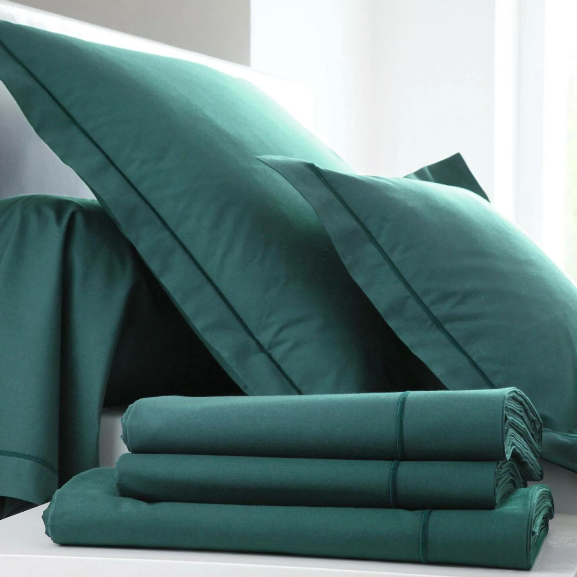 Taies D'Oreiller|Housses De Couette>Camif BLANC DES VOSGES Taie d'oreiller Percale Easy - - Taie d'oreiller 50 x 73 cm Bleu Paon