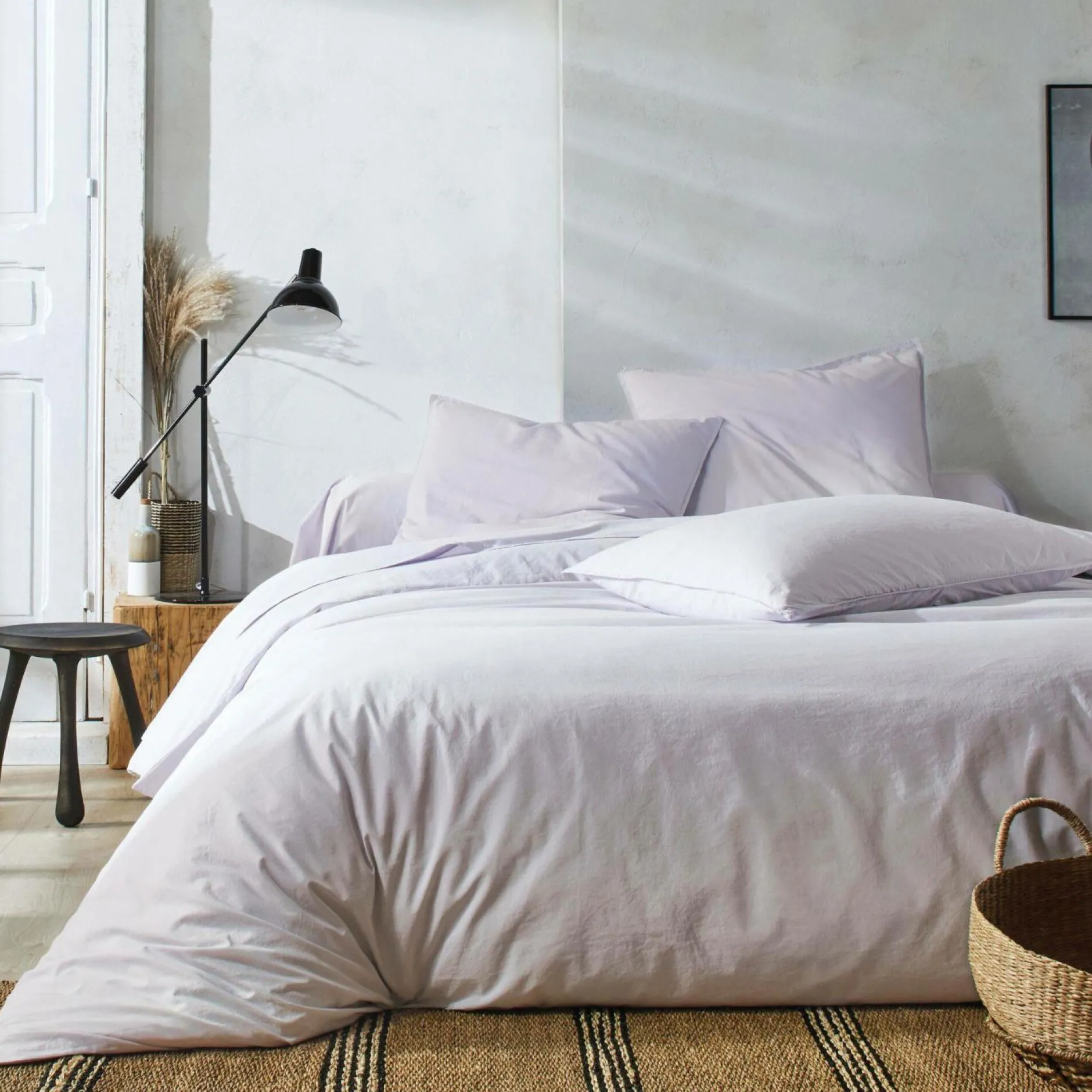 Taies D'Oreiller>Camif BLANC DES VOSGES Taie d'oreiller percale lavée Bohème - - Taie d'oreiller 65 x 65 cm Perle