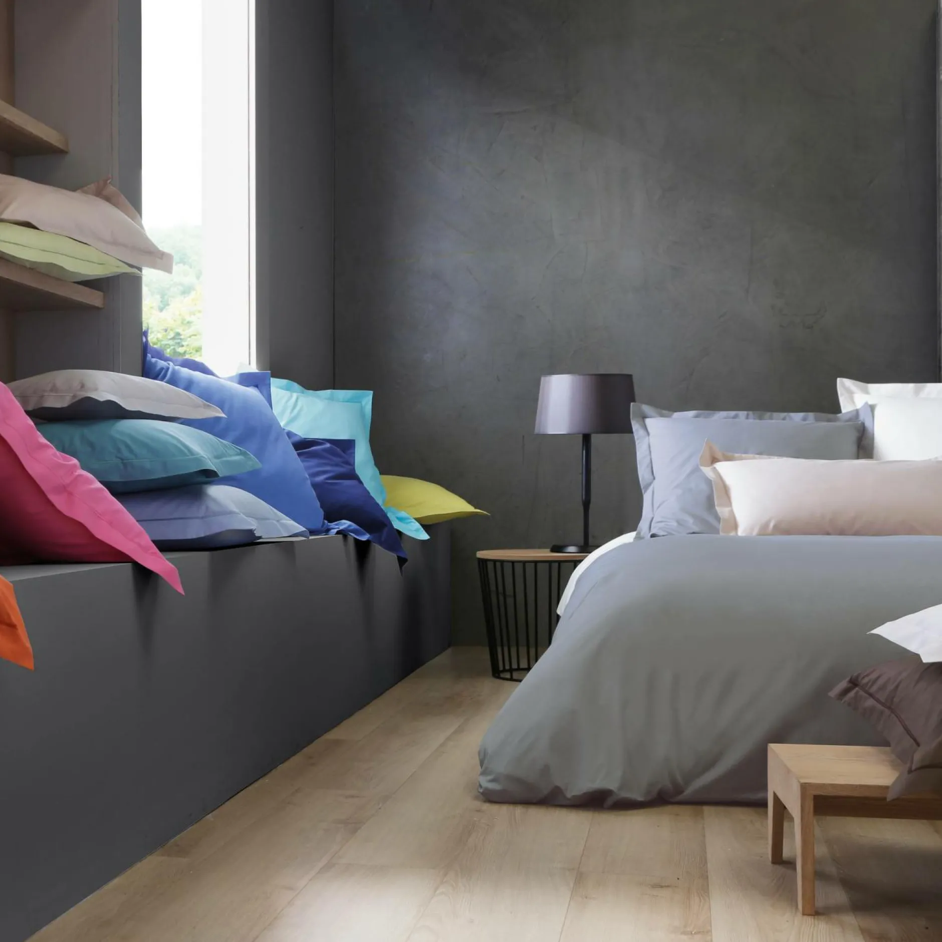 Taies D'Oreiller>Camif BLANC DES VOSGES Taie d'oreiller Percale Easy - - Taie d'oreiller 65 x 65 cm Chanvre