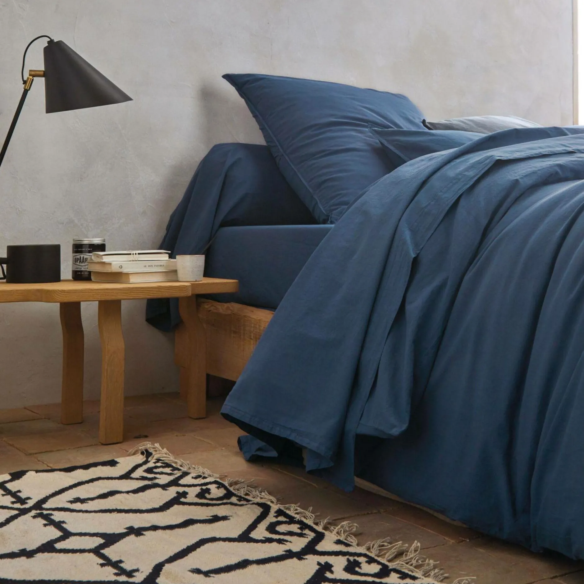 Taies D'Oreiller>Camif BLANC DES VOSGES Taie d'oreiller percale lavée Bohème - - Taie d'oreiller 65 x 65 cm Indigo