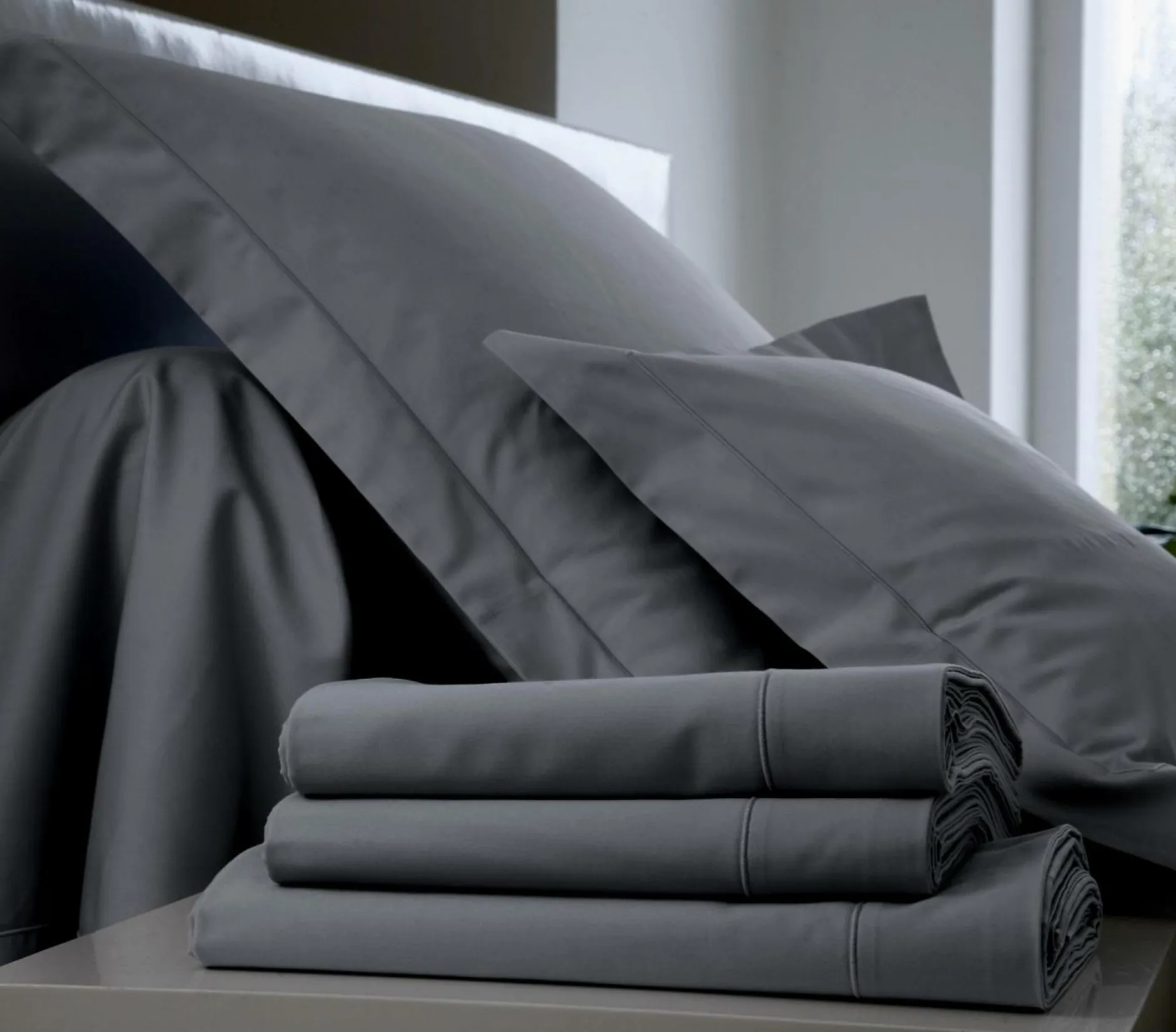 Taies D'Oreiller>Camif BLANC DES VOSGES Taie d'oreiller Percale Easy - - Taie d'oreiller 65 x 65 cm Acier