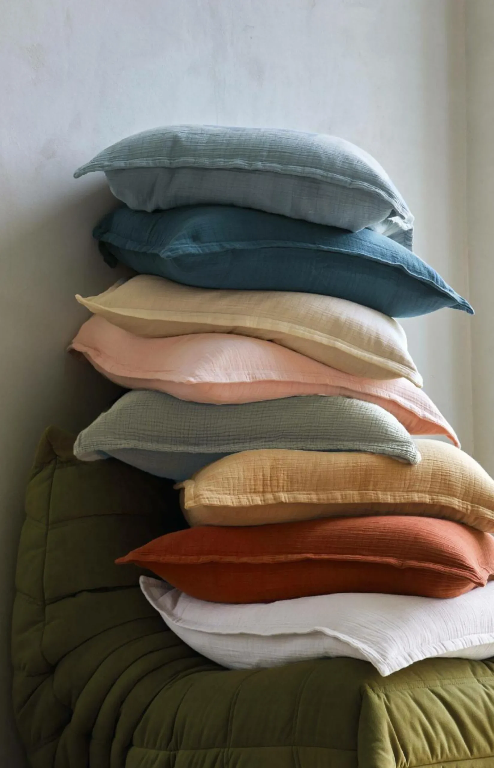 Taies D'Oreiller>Camif BLANC DES VOSGES Taie gaze de coton Cosy - - Taie de traversin 45 x 190 cm Craie