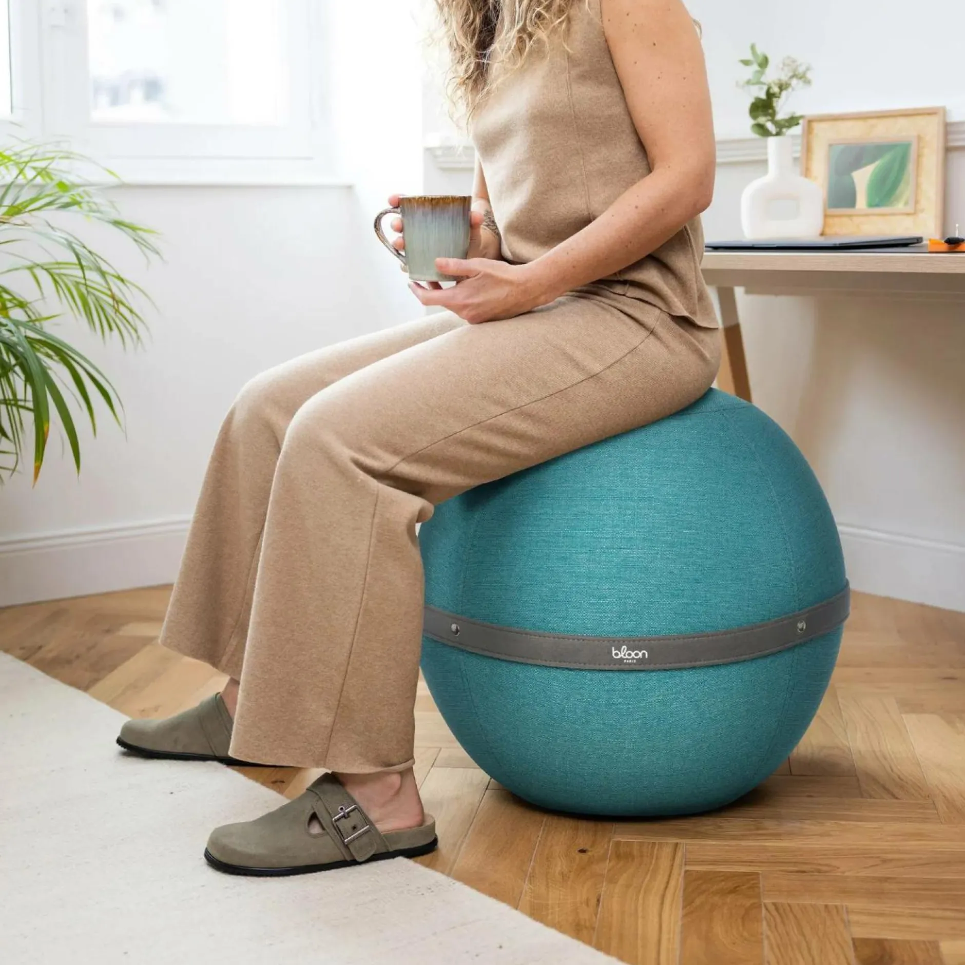 Chaises De Bureau>Camif BLOON PARIS Siège ballon dynamique tissu chiné - - Taille XL Bleu Lagon